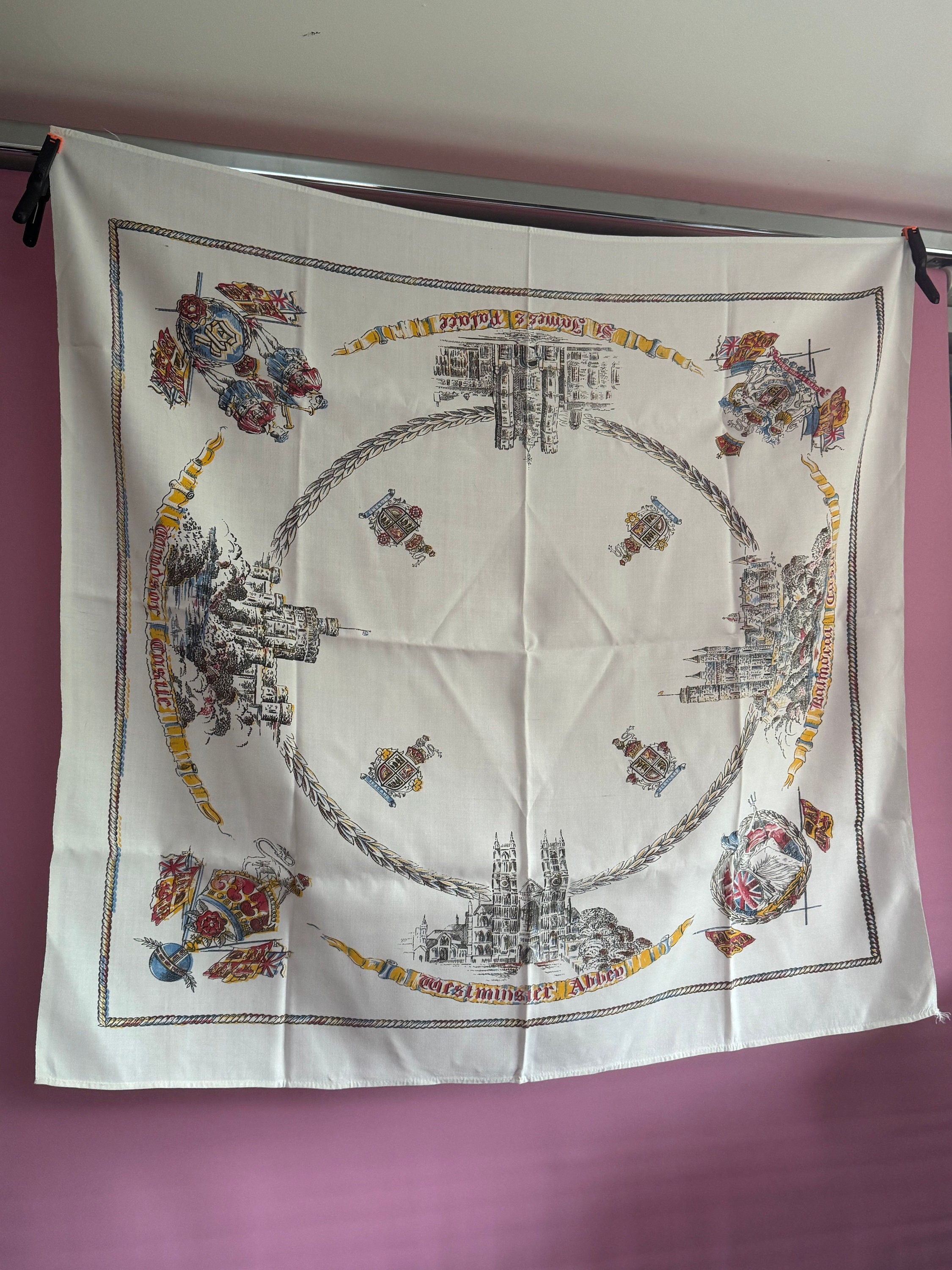 36” city of LONDON Vintage printed souvenir tablecloth towns landmarks