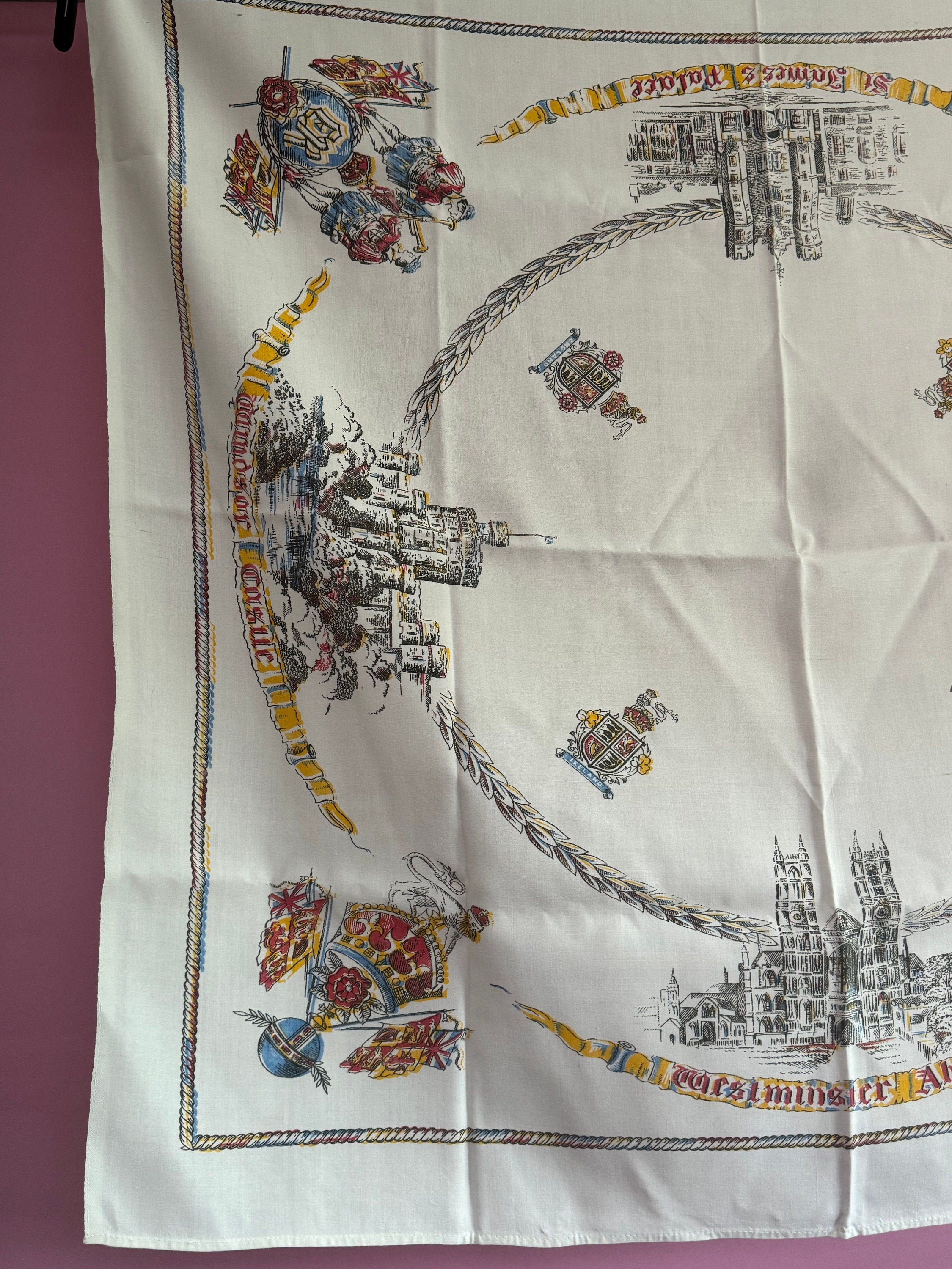 36” city of LONDON Vintage printed souvenir tablecloth towns landmarks