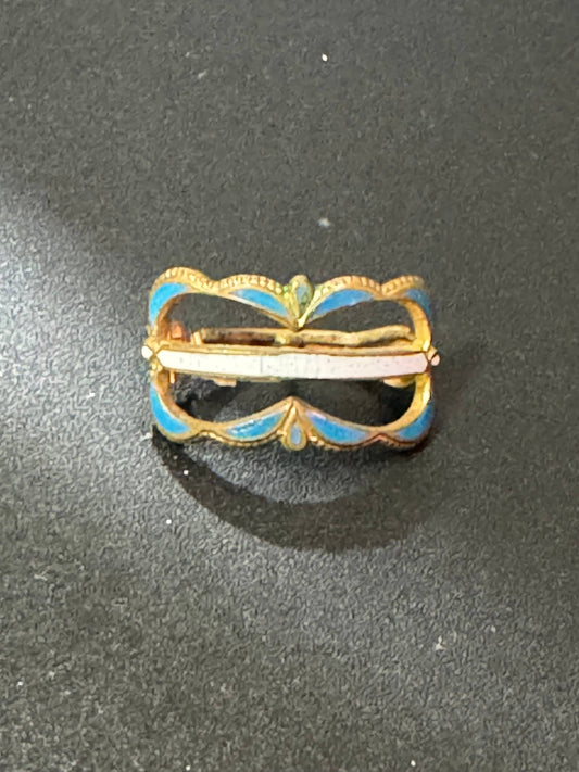 Antique Art Deco vintage guilloche cloisonné blue enamel Gold Tone Gold Tone Detailed Scarf Clip Scarve Ring Holder 1920s 1930s