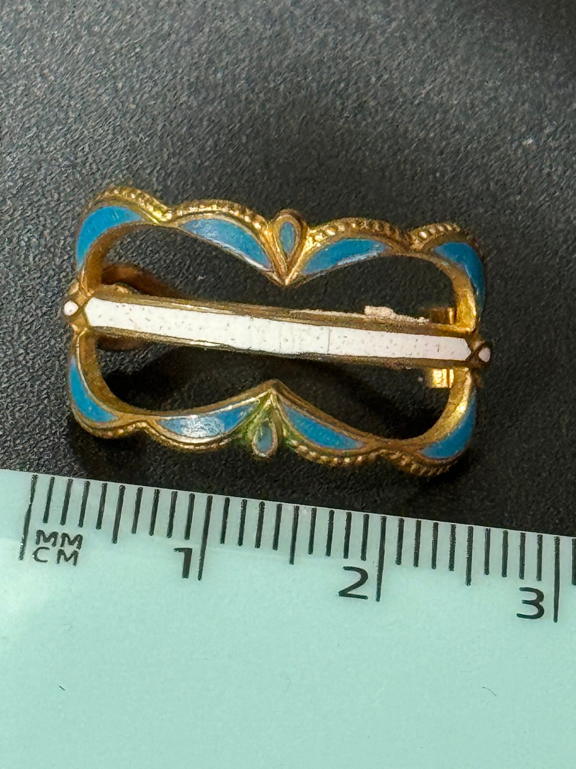 Antique Art Deco vintage guilloche cloisonné blue enamel Gold Tone Gold Tone Detailed Scarf Clip  Scarve Ring Holder  1920s 1930s