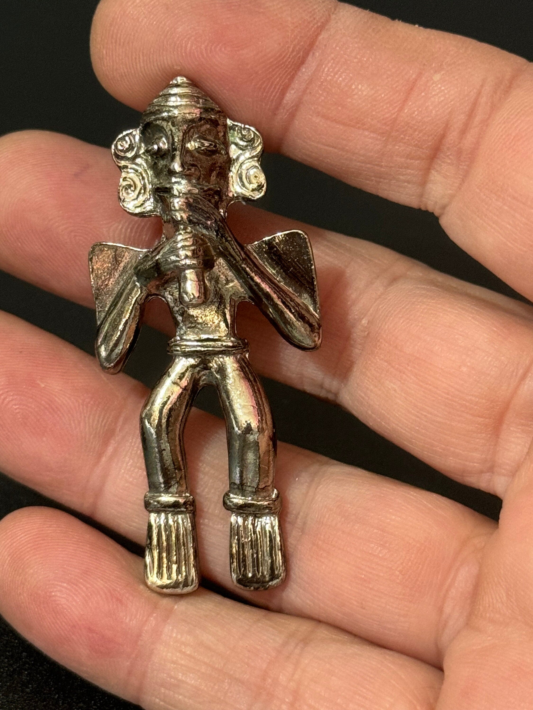 vintage silver tone Mayan Aztec Etruscan figure brooch