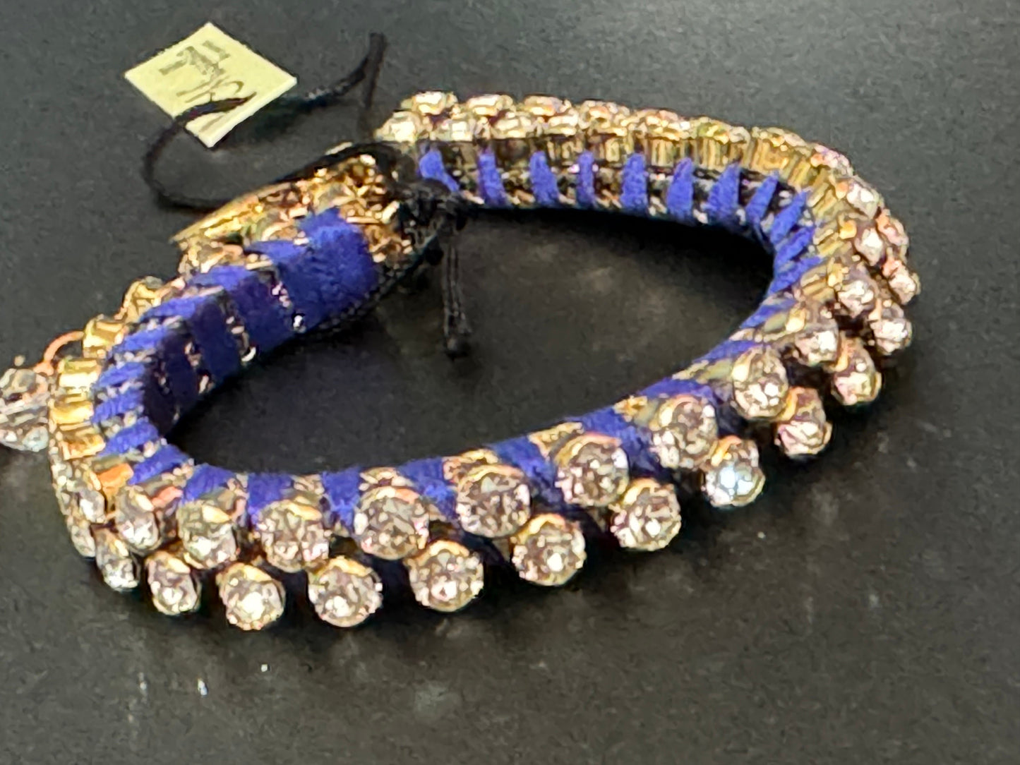 Retro Bright cobalt blue Japanese silk clear Swarovski Crystal diamanté tennis bracelet designer