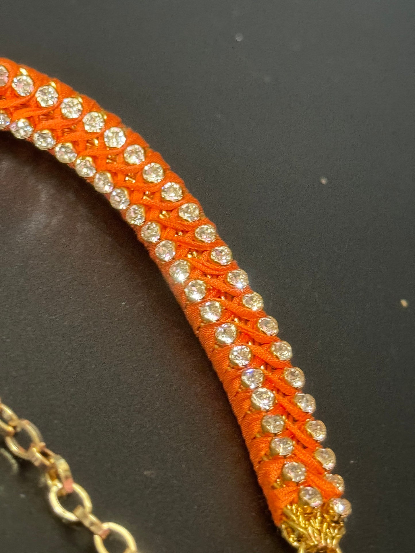 Retro Bright orange Japanese silk clear Swarovski Crystal diamanté tennis bracelet designer