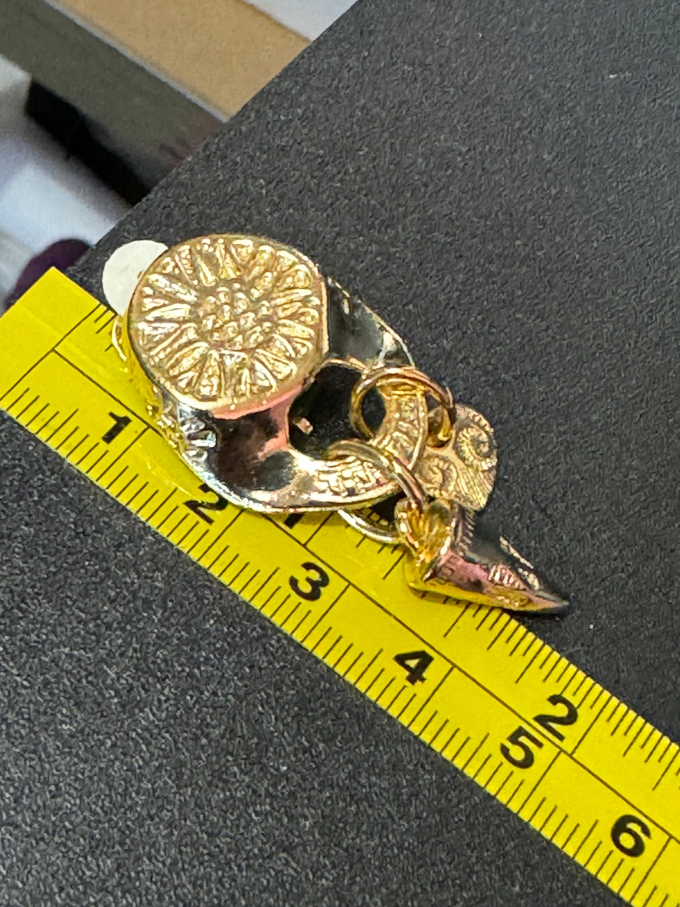 4.5cm etruscan style Gold tone dangly charm clip on earrings 1990s True vintage