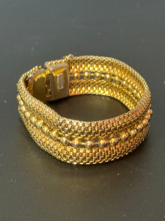 Signed Jewelcraft vintage gold tone Woven ball and Brick link wide chain bracelet 18 x 2cm