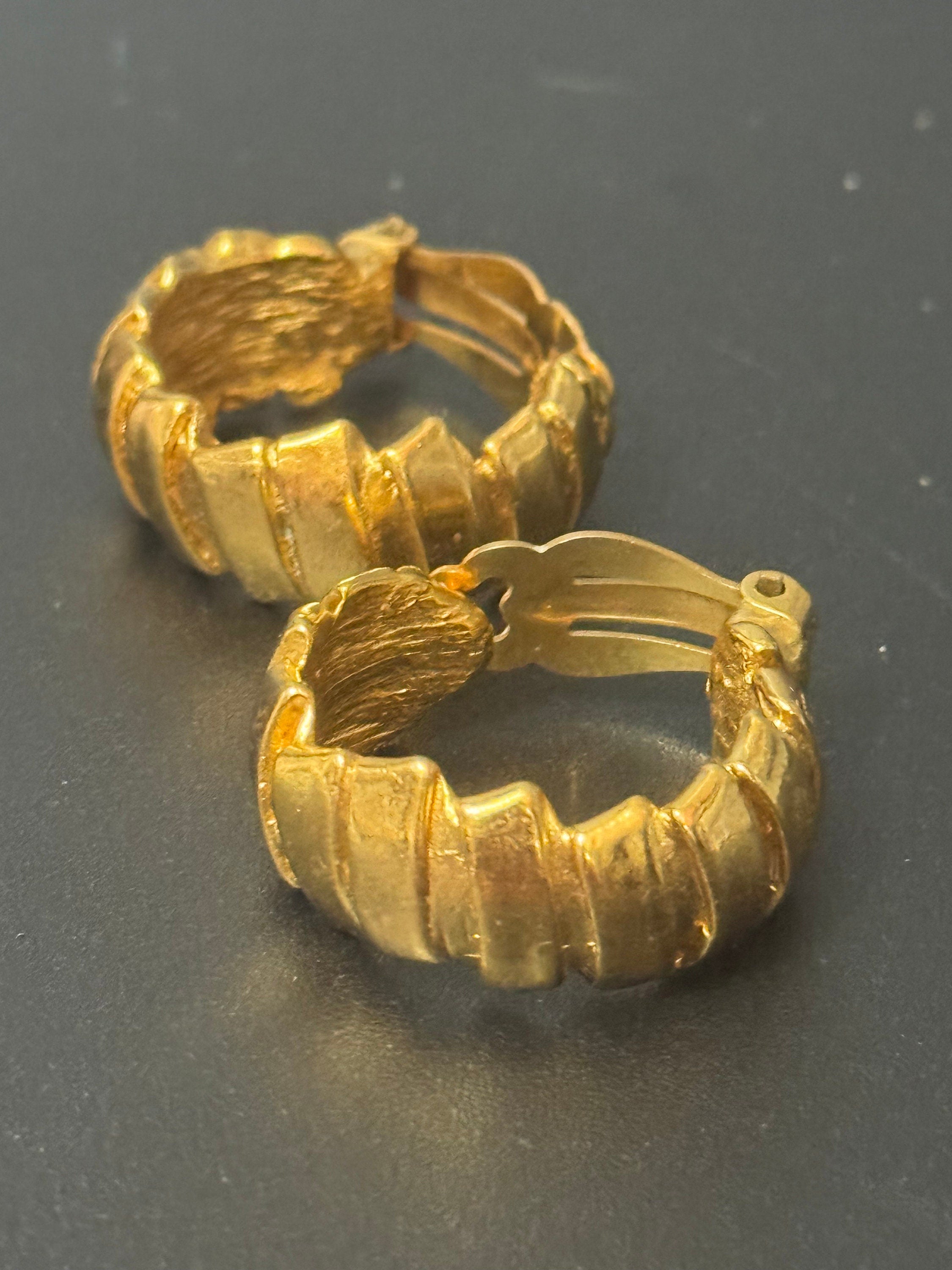 Vintage YSL Yves Saint Laurent 3cm gold hoop clip on earrings