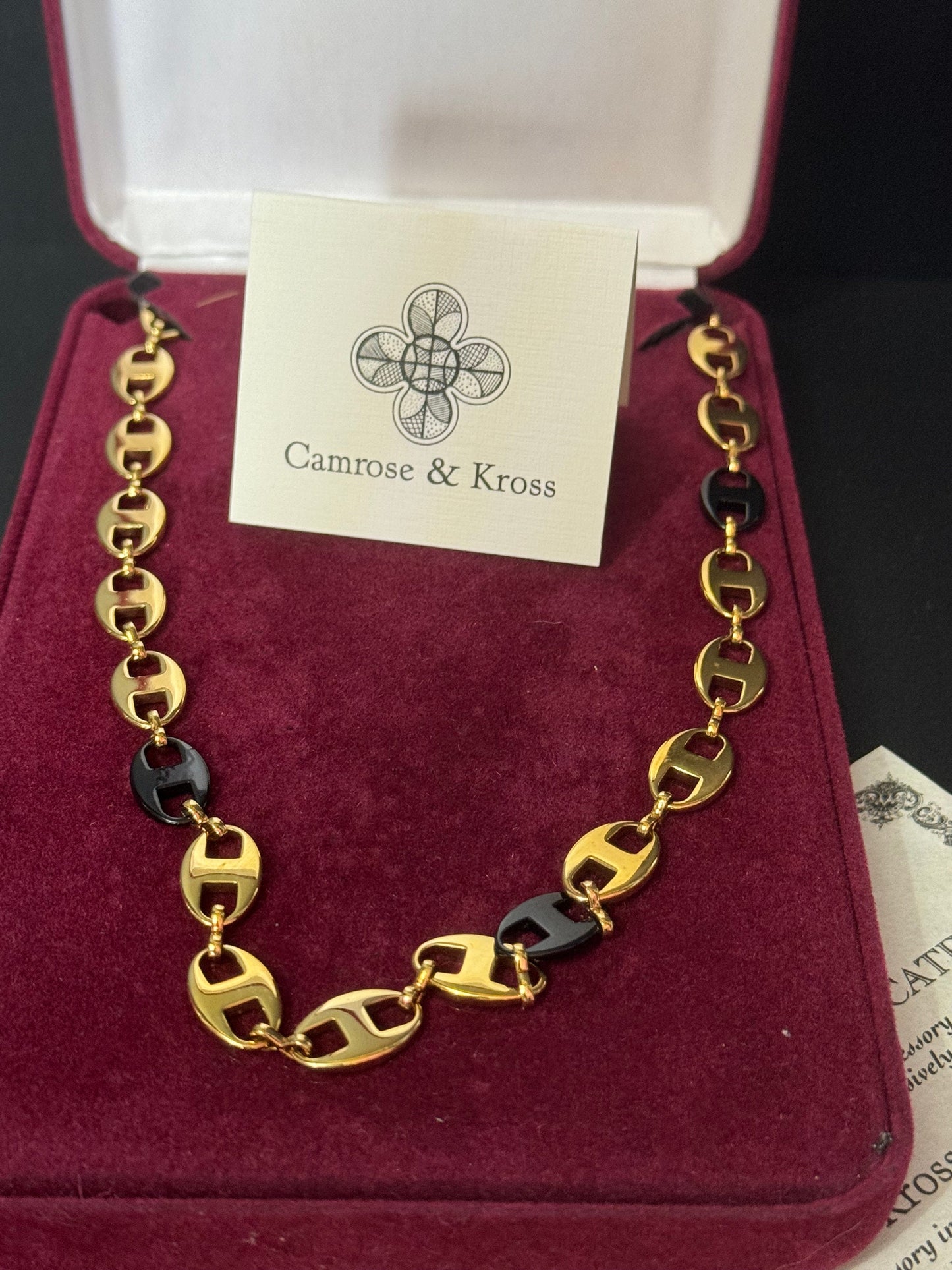 100cm vintage camrose and kross long black and gold plated mariner link chain necklace Jacqueline bouvier Kennedy