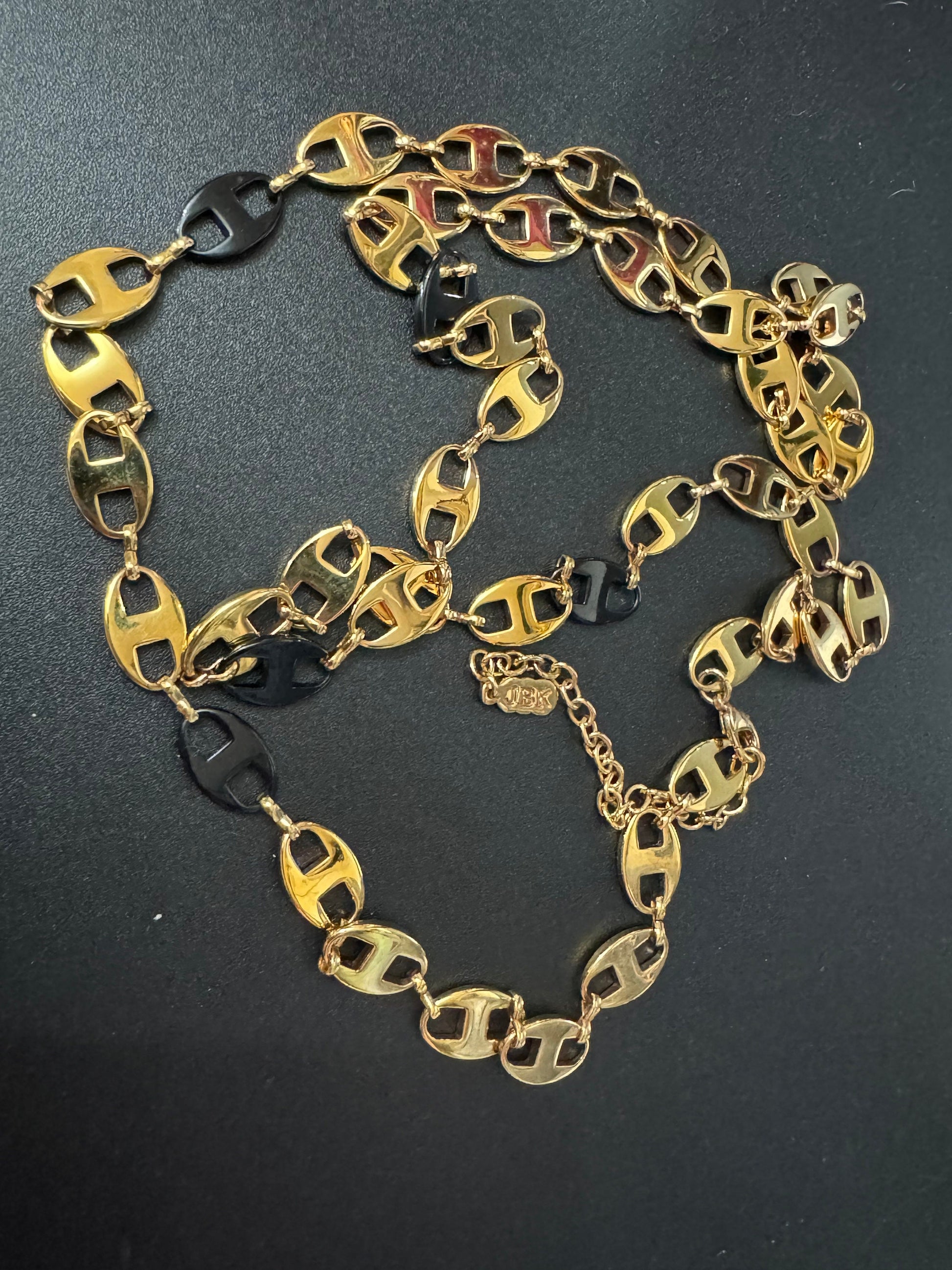 100cm vintage camrose and kross long black and gold plated mariner link chain necklace Jacqueline bouvier Kennedy