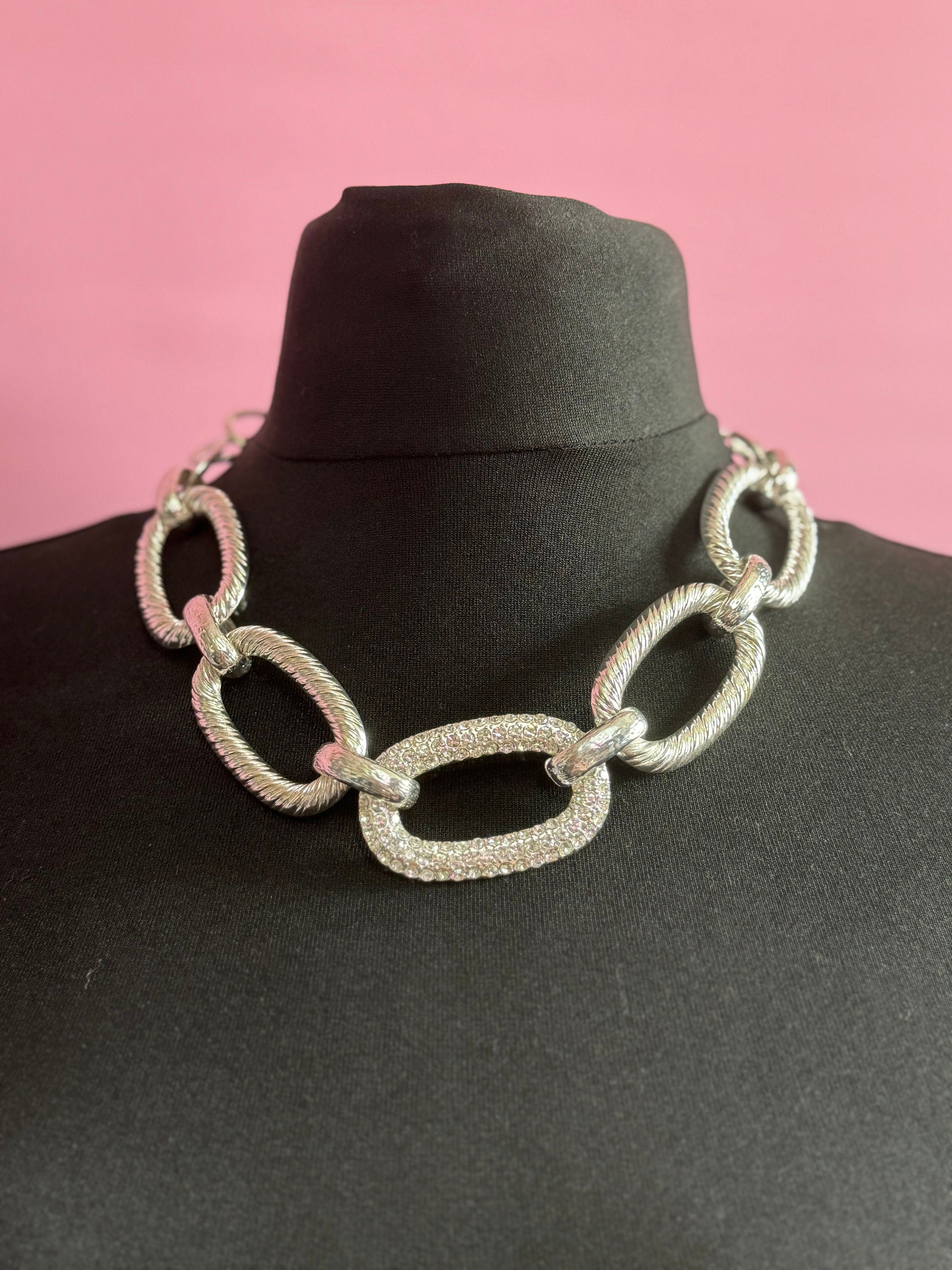 Signed Joan Rivers silver tone chunky diamanté choker collar necklace