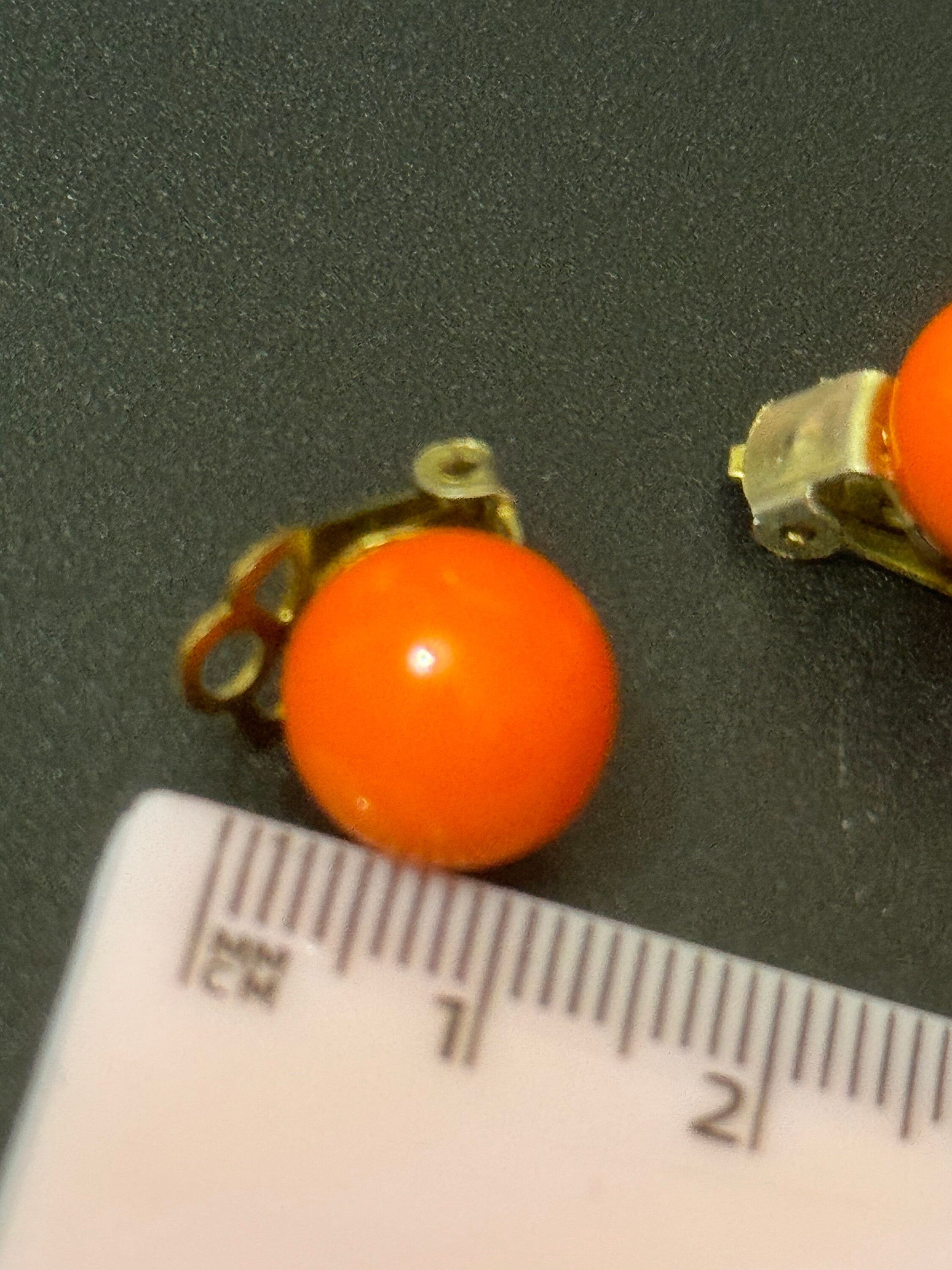 Vintage 1950s 1960s Funky small bright orange round ball stud Clip On Earrings