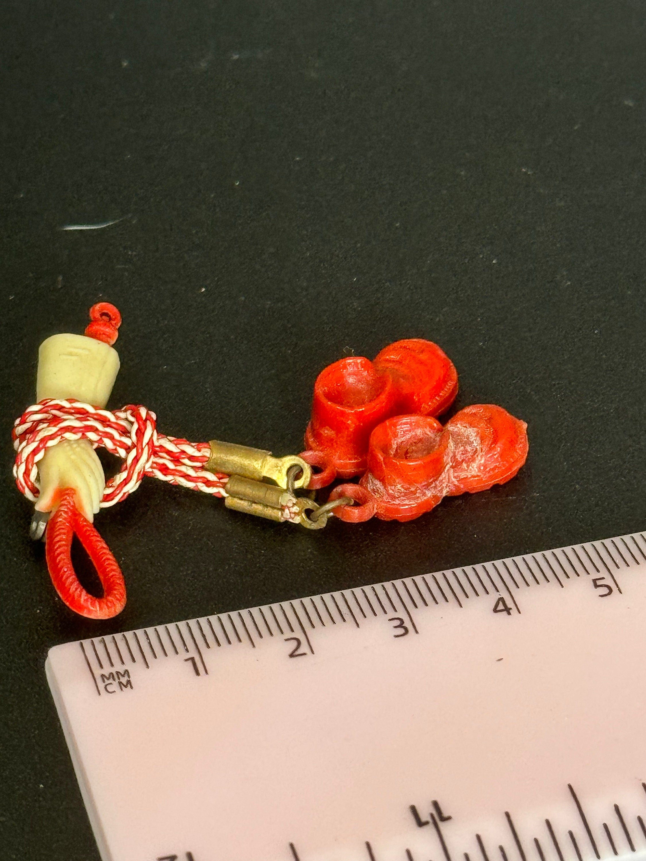 Early Plastic Art Deco bright red Pendant bar brooch dropper with shoes 1940s Antique Vintage celluloid Kitsch Tourist