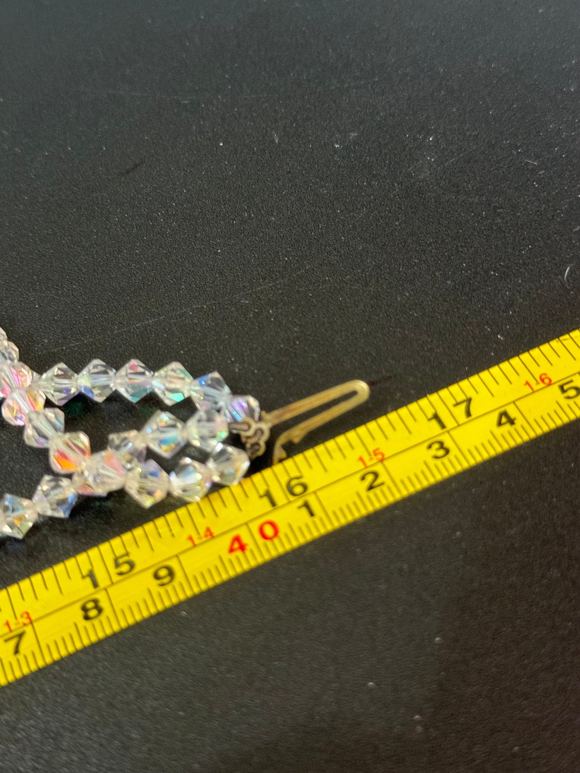 Art Deco clear AB rainbow Aurora borealis glass Crystal 3 row triple strand beaded bead necklace choker festoon waterfall 1920s period