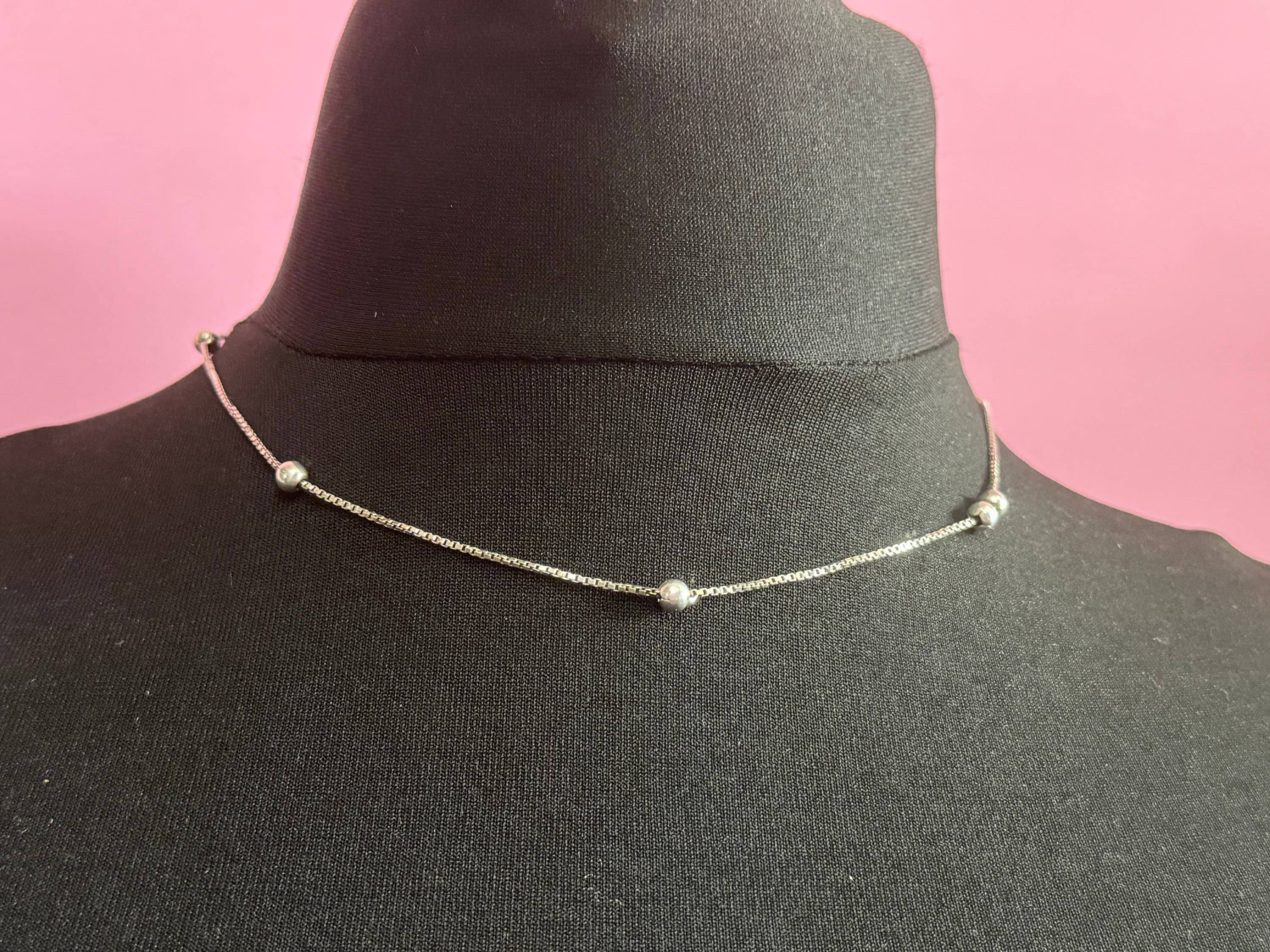 Plain simple fine 925 Sterling silver ball bead box chain necklace 4.5 gm 45cm