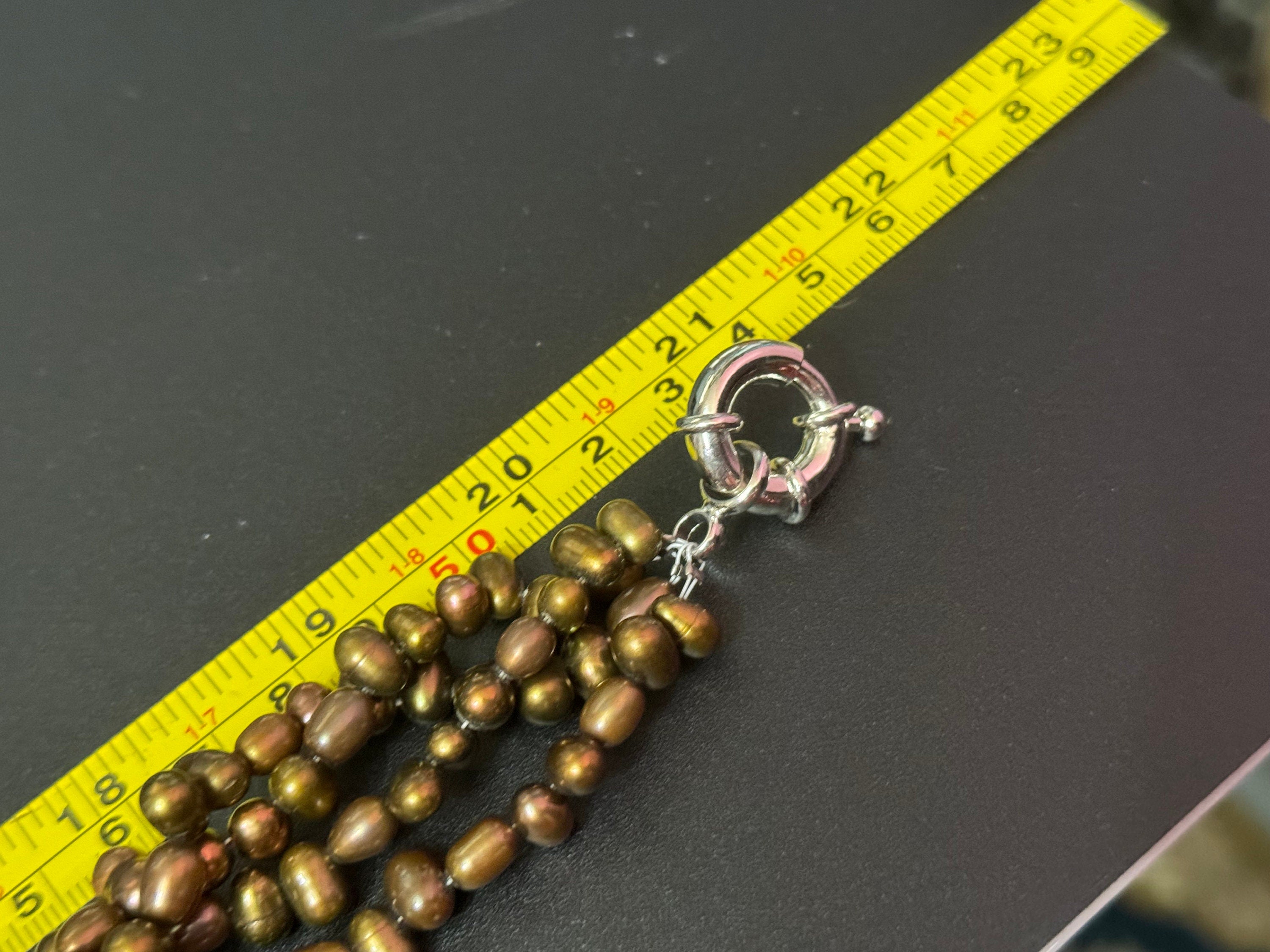 Vintage brown bronze genuine dyed pearl twisted multi-strand necklace with oversized clasp silver tone