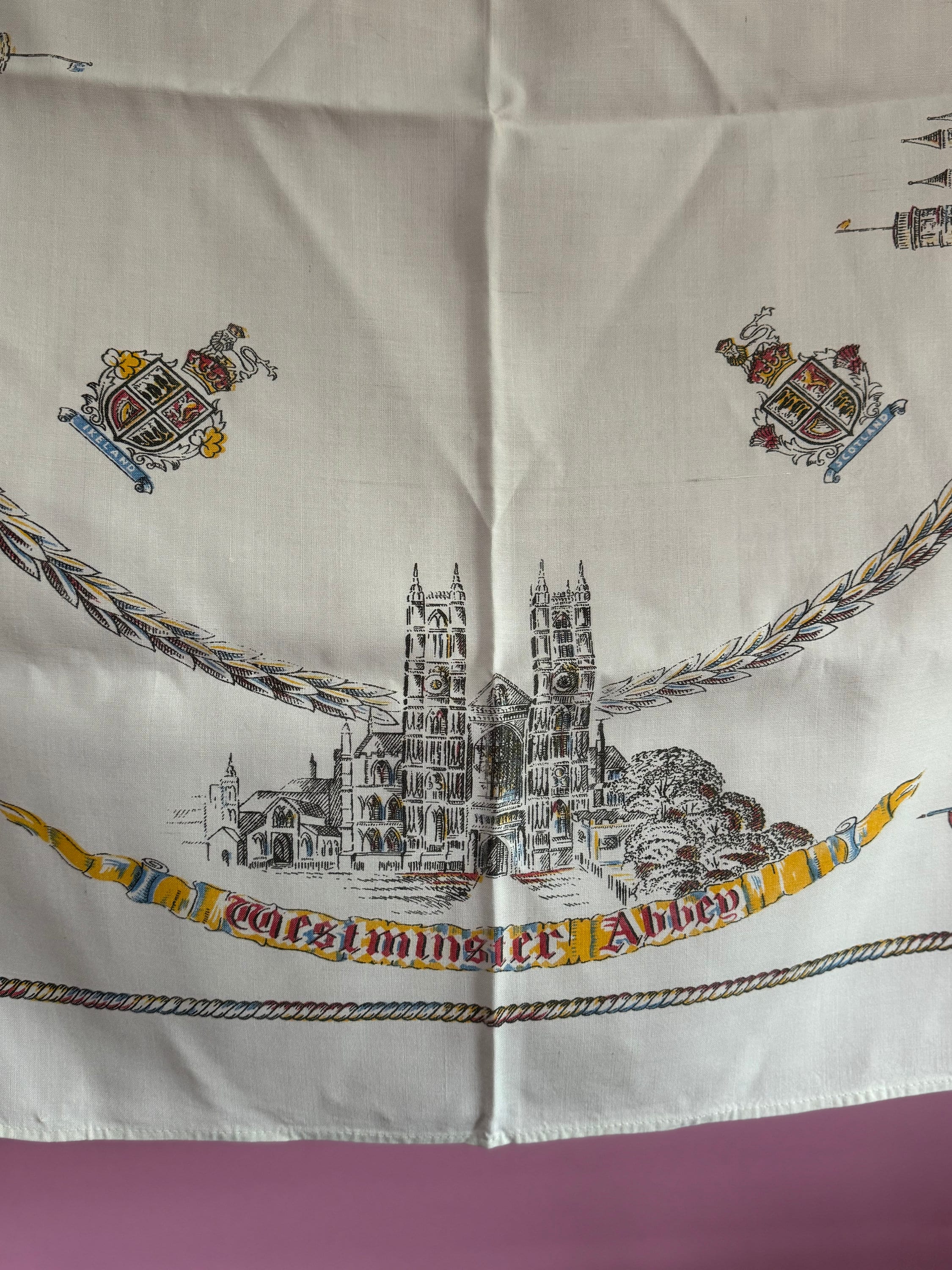 36” city of LONDON Vintage printed souvenir tablecloth towns landmarks