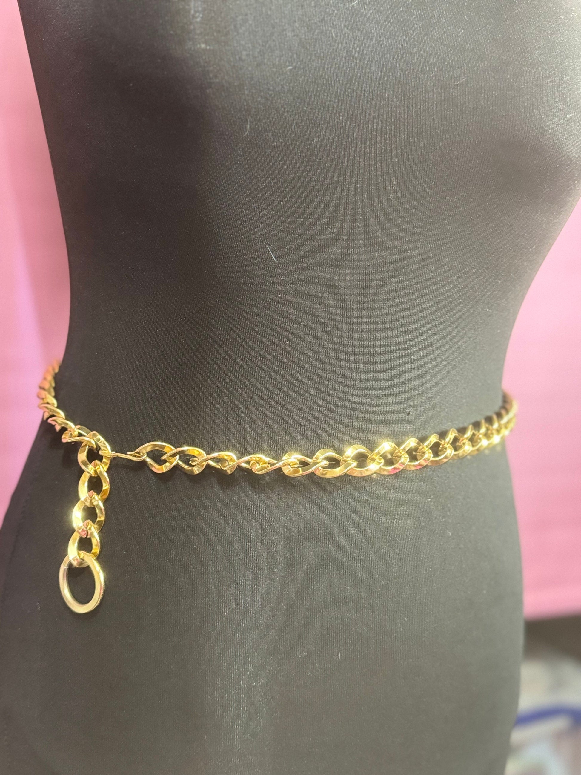 To 90cm Vintage retro light weight metal GOLD tone end chain link fashion belt 1970s 1980s 1990s boho hippy festival