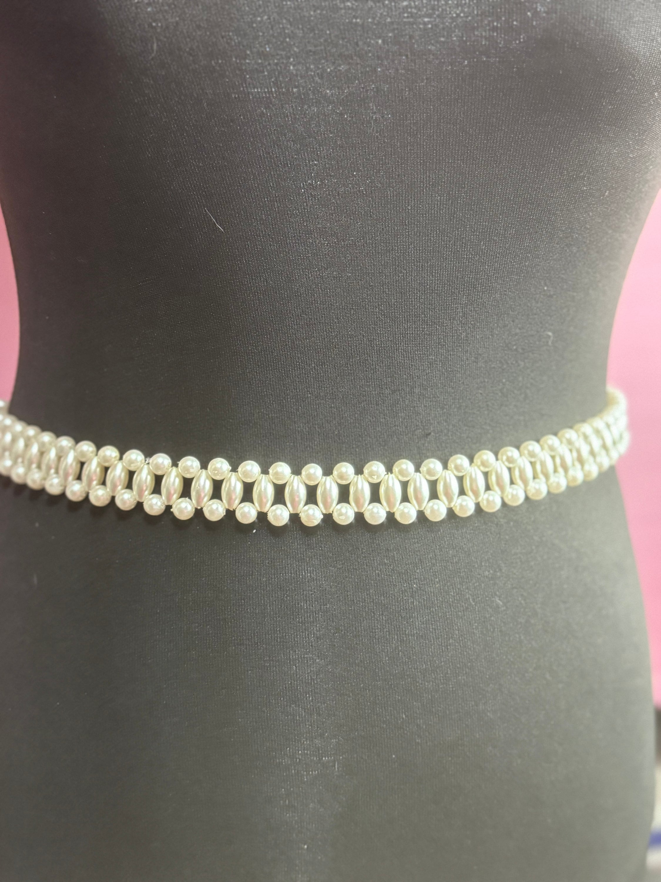 85-94cm Retro Ladies faux pearl gold tone beaded fashion chain belt