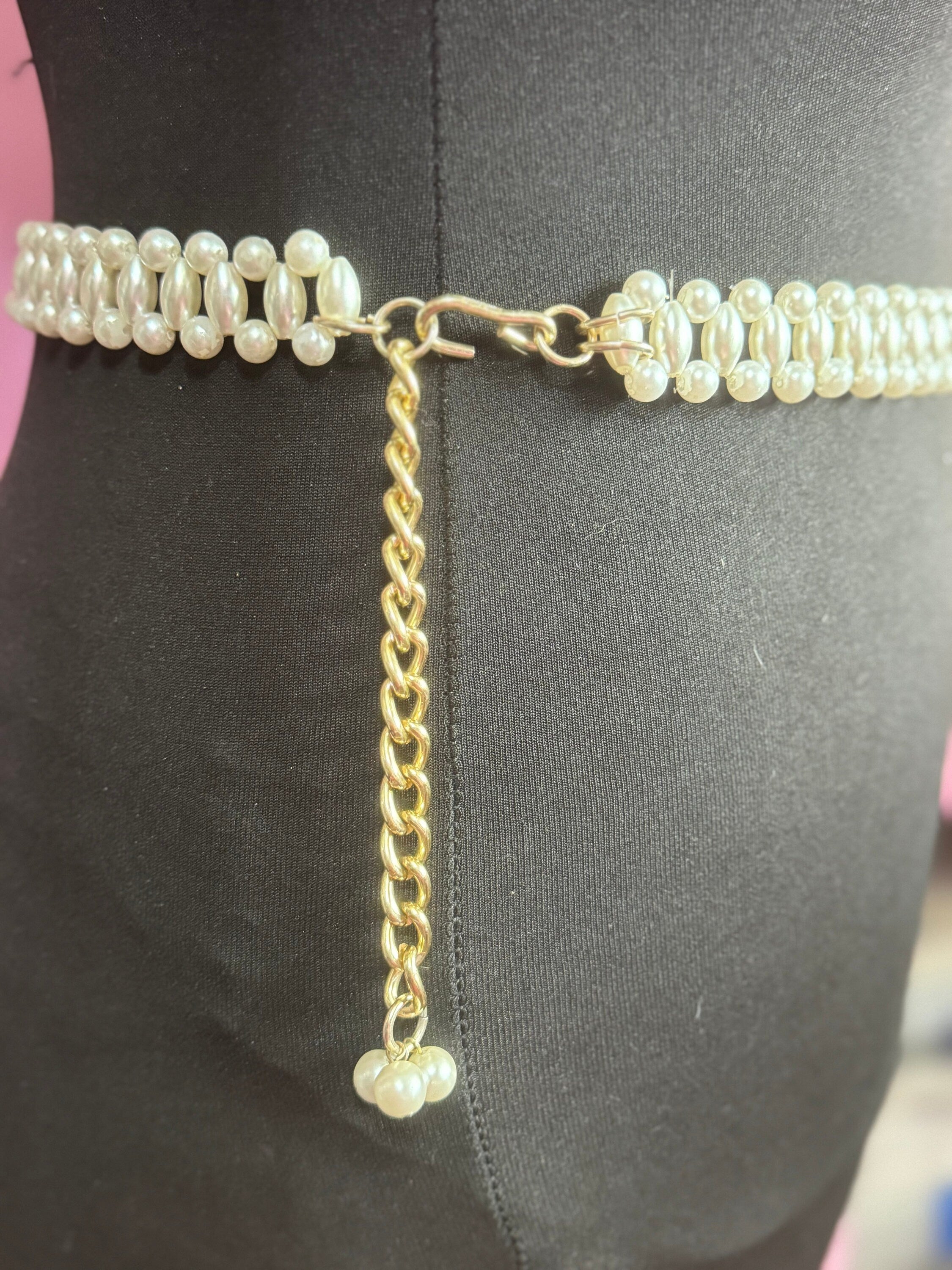 85-94cm Retro Ladies faux pearl gold tone beaded fashion chain belt