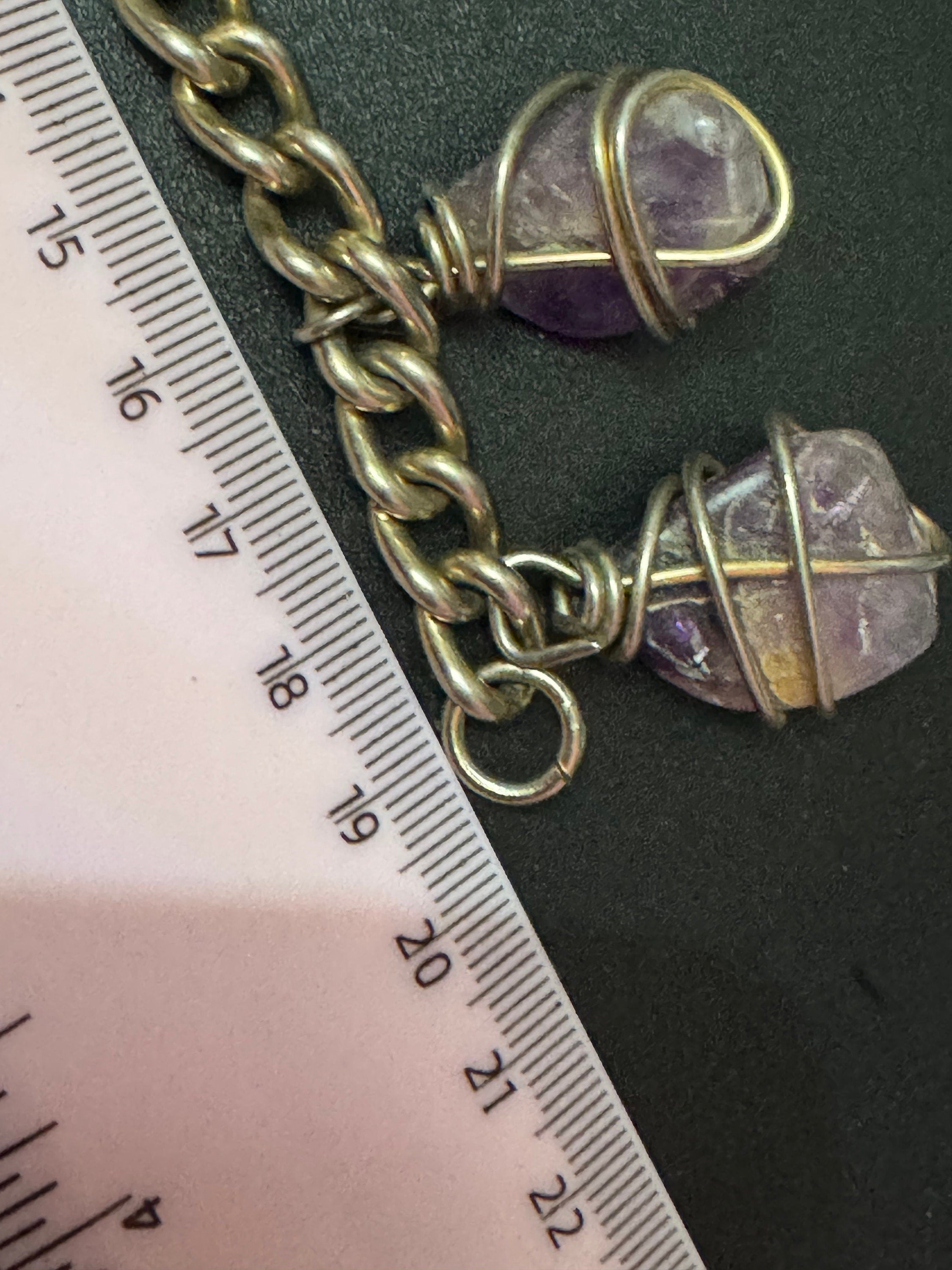 vintage 1970s silver tone chain link chunky Amethyst gemstone charm bracelet purple stones