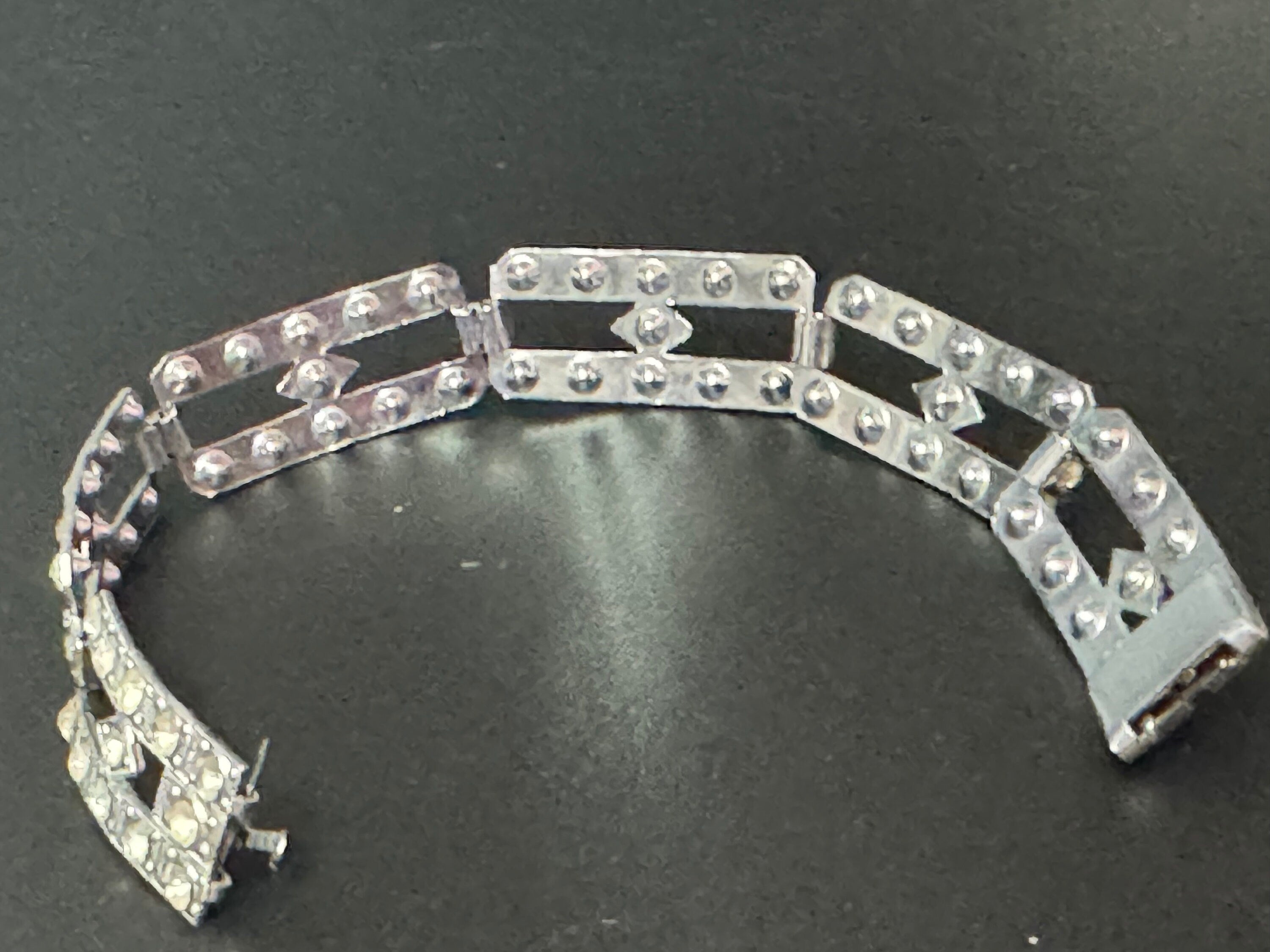 Art deco Chrome Paste Rhinestone Diamanté Panel Link Bracelet antique