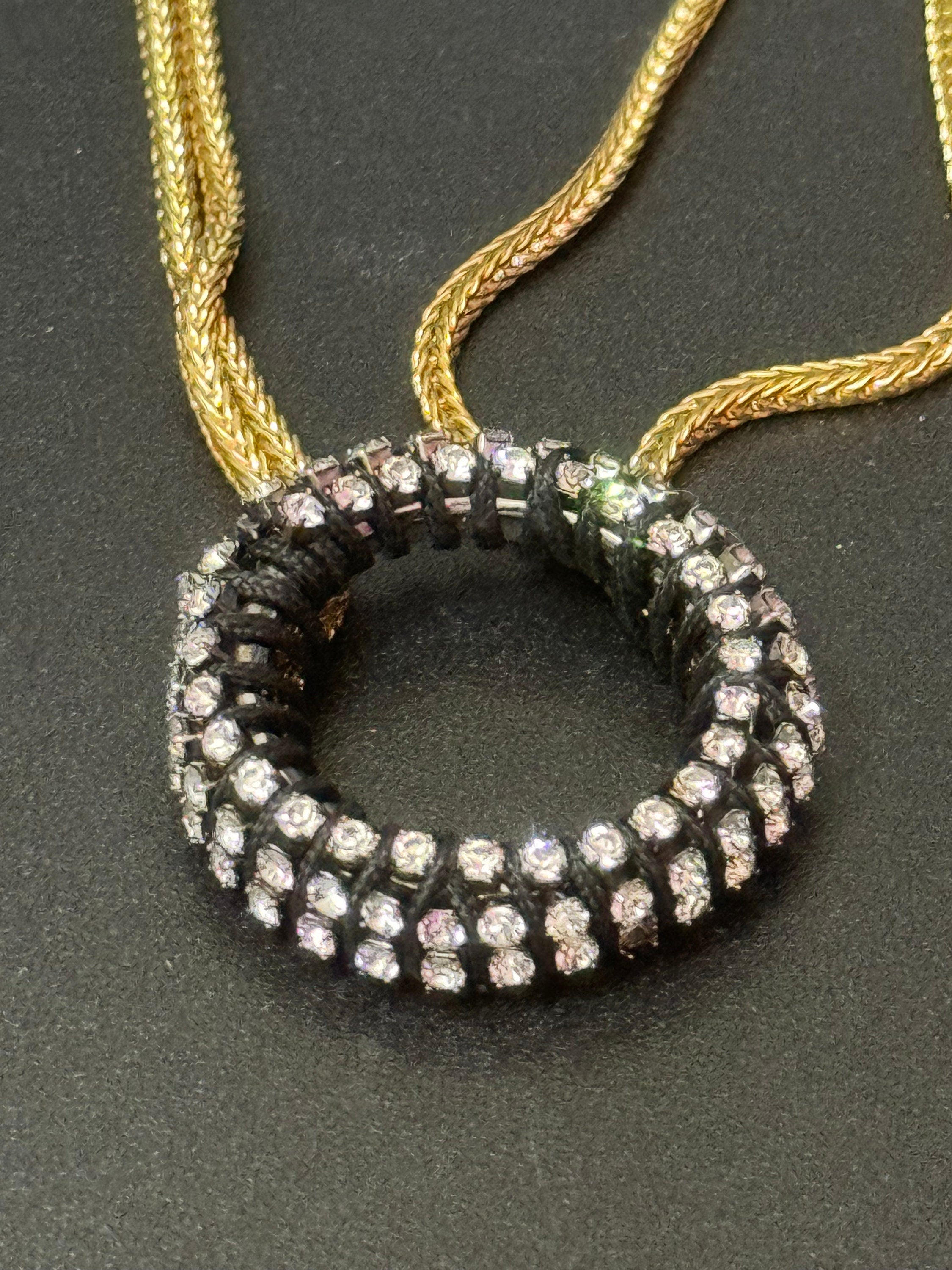 Retro Swarovski Crystal black and Clear gold tone diamanté hoop necklace designer