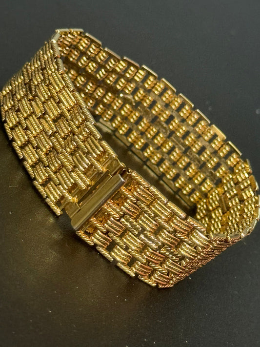 Retro 1980s gold tone wide Brick link panther chain bracelet 19.5 x 2cm