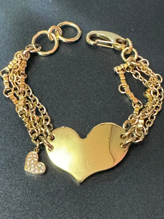 Retro Folli Follie gold tone heart charm chain slink bracelet signed