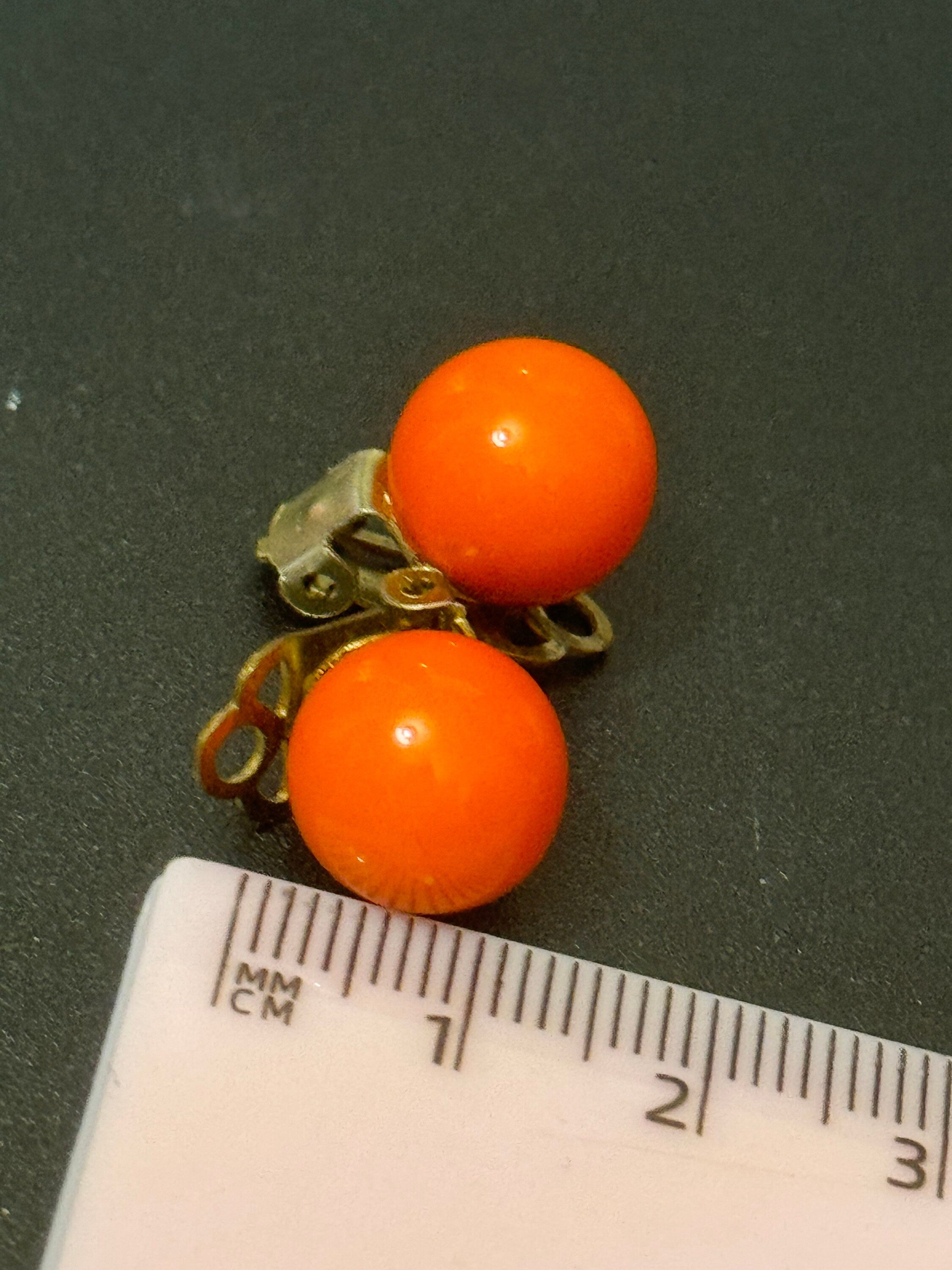 Vintage 1950s 1960s Funky small bright orange round ball stud Clip On Earrings