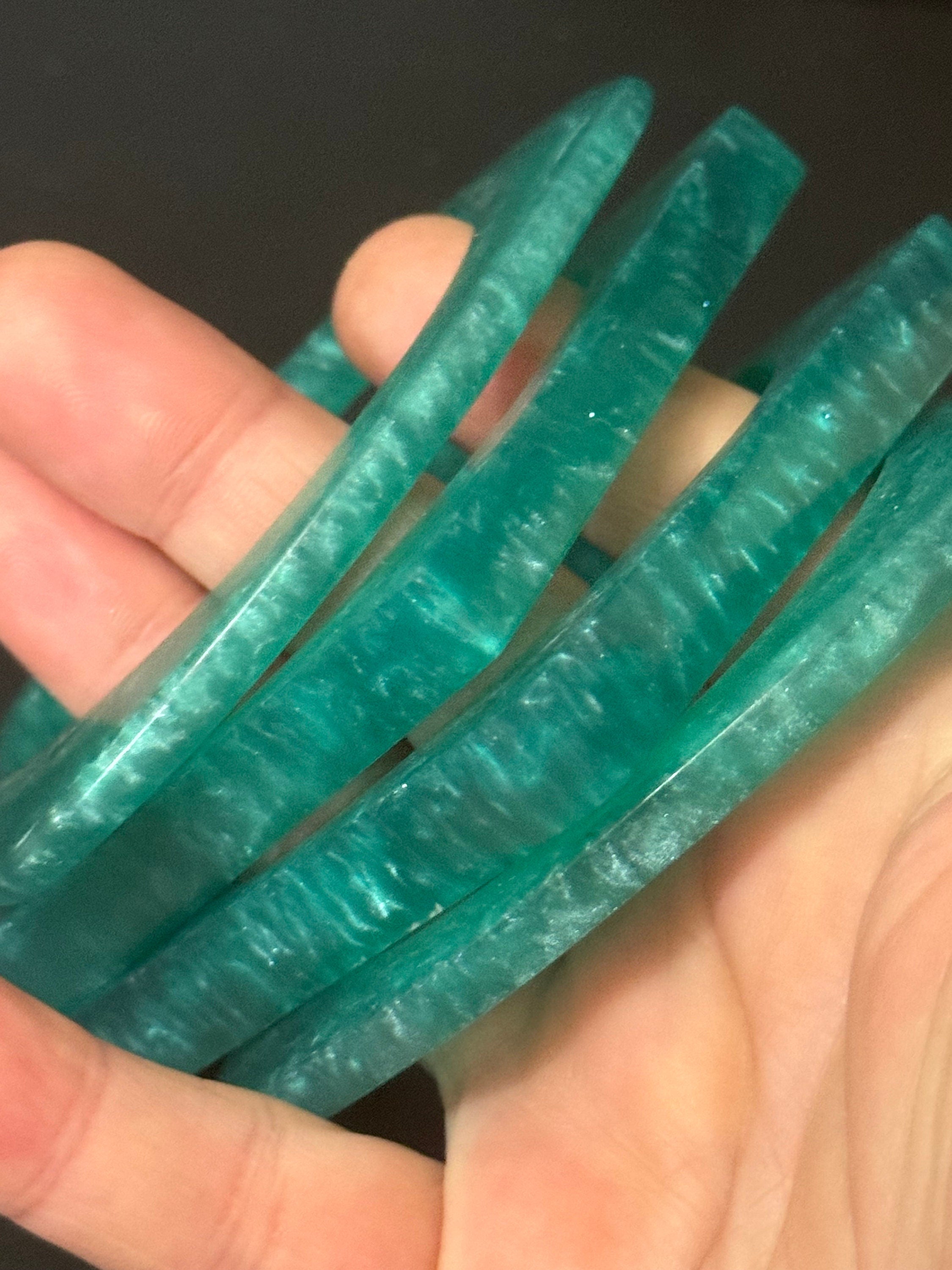 Set of 4 Dark turquoise blue stack of vintage geometric square triangle plastic bangles