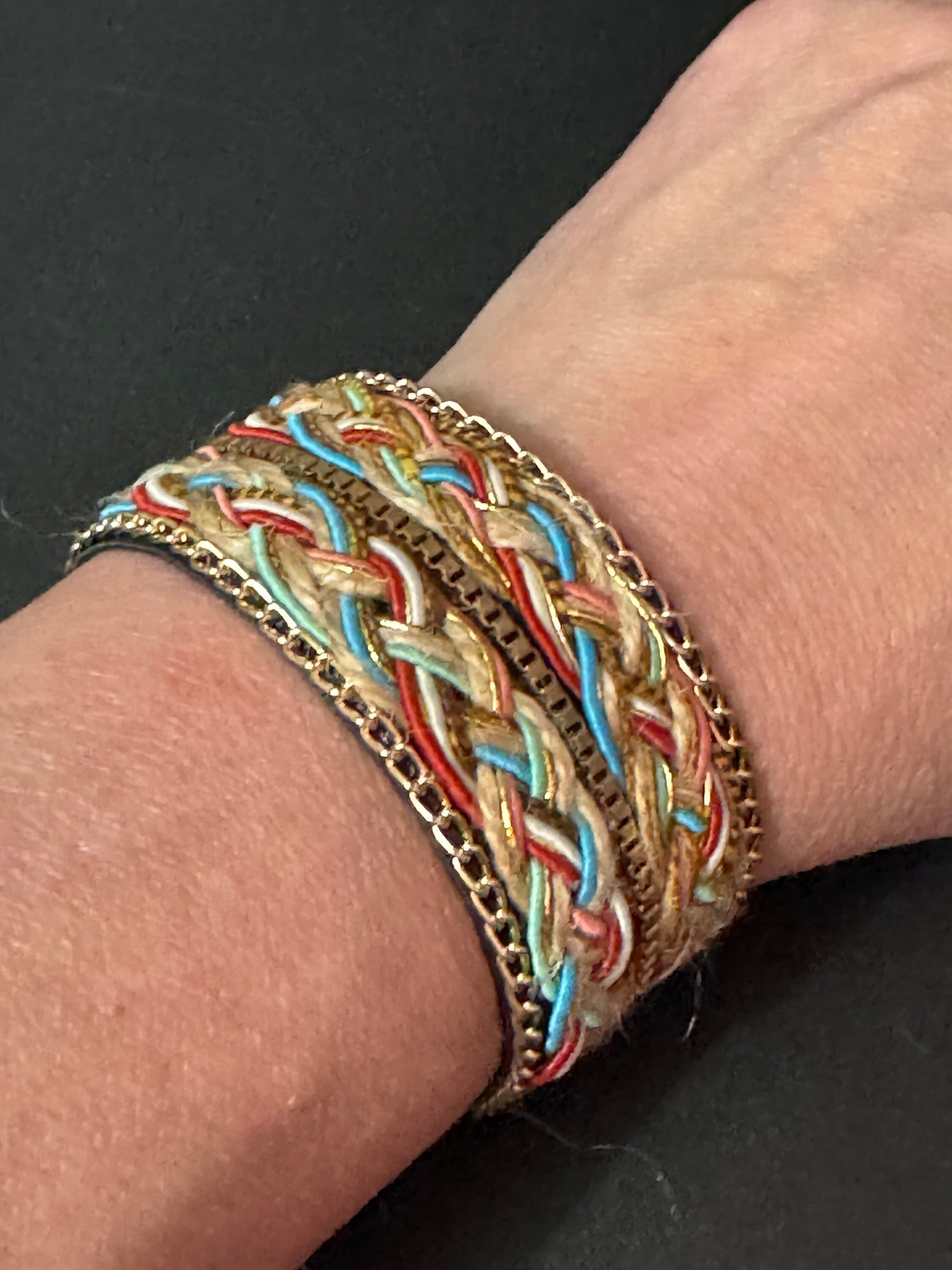 Retro boho festival wide embroidery woven magnetic hippy wrap bracelet