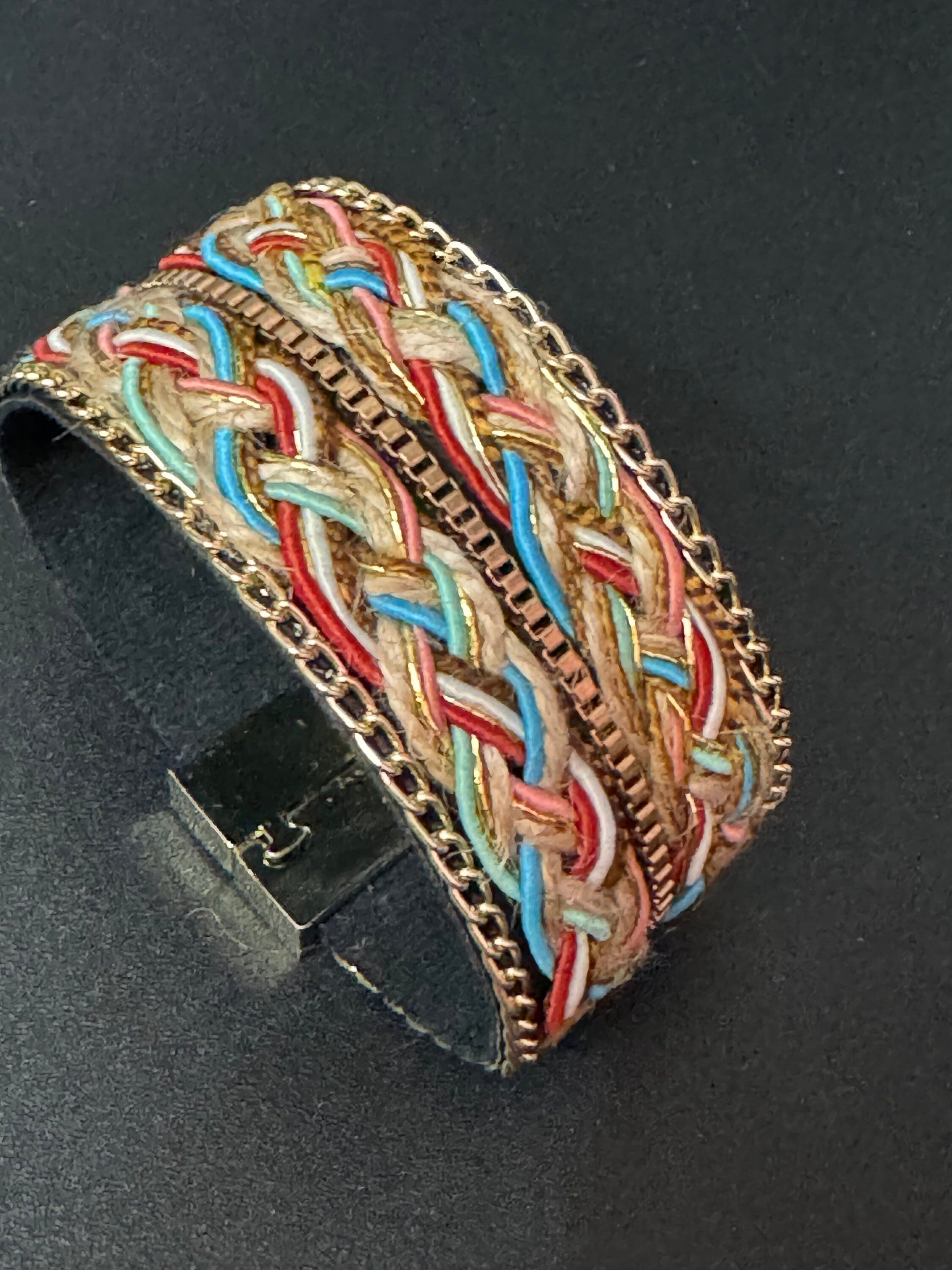 Retro boho festival wide embroidery woven magnetic hippy wrap bracelet