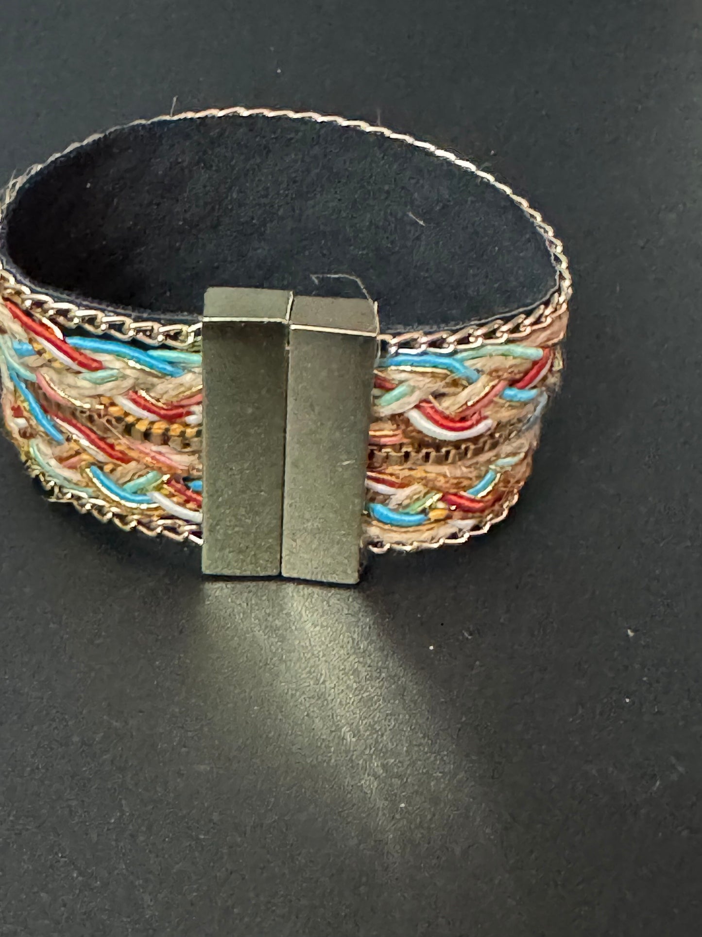 Retro boho festival wide embroidery woven magnetic hippy wrap bracelet