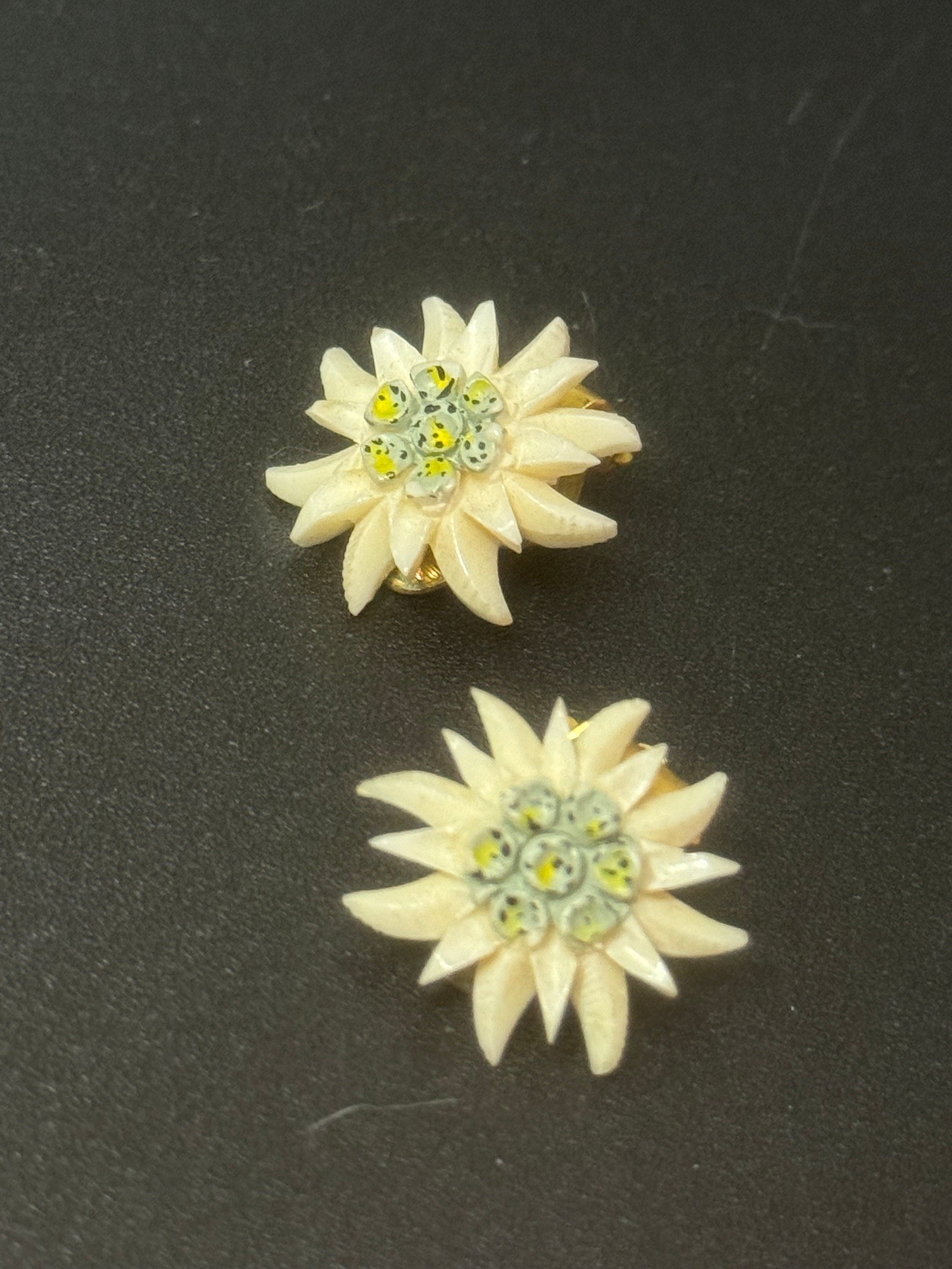 Vintage early plastic celluloid Edelweiss floral clip on earrings art deco