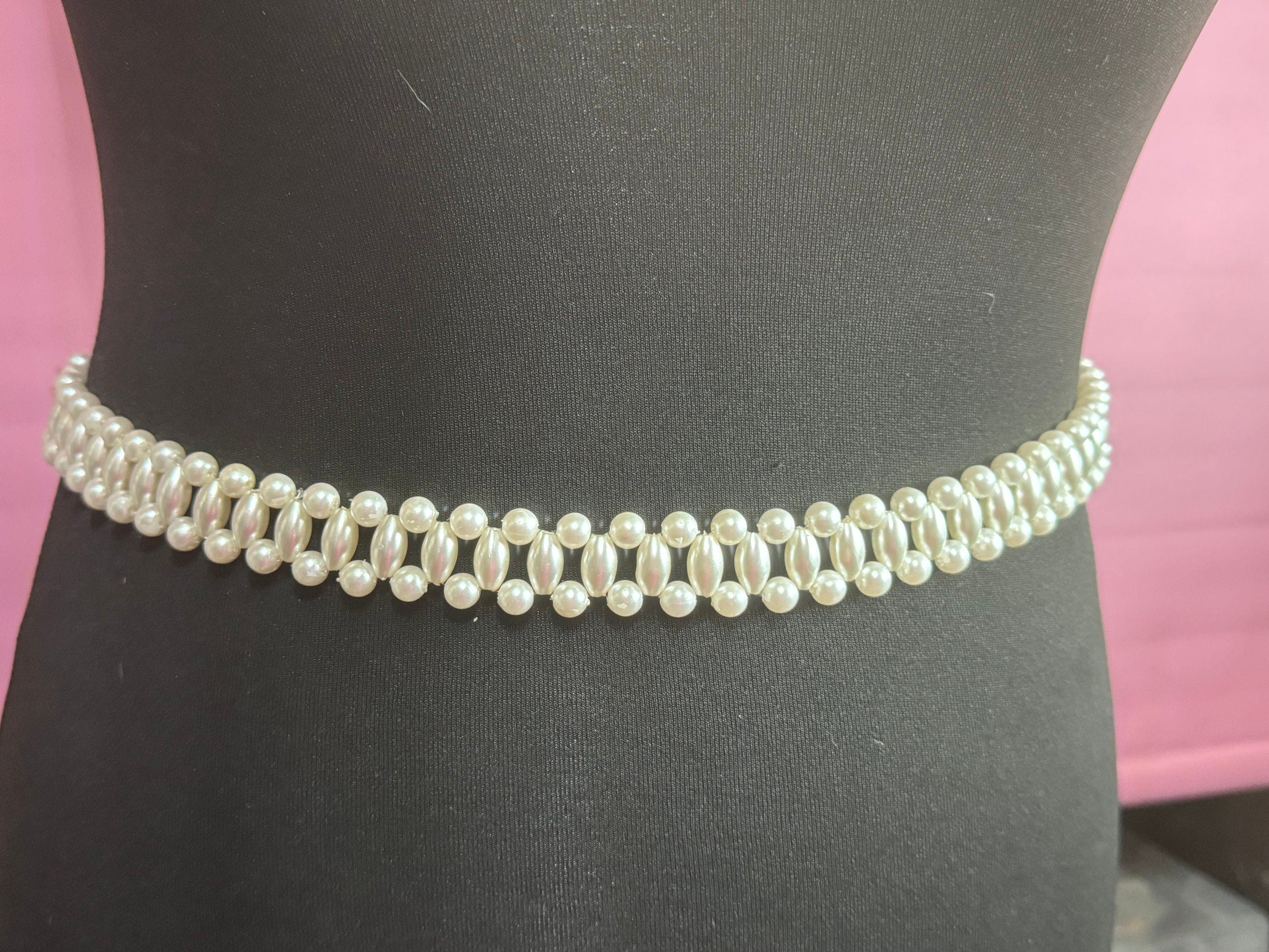 85-94cm Retro Ladies faux pearl gold tone beaded fashion chain belt