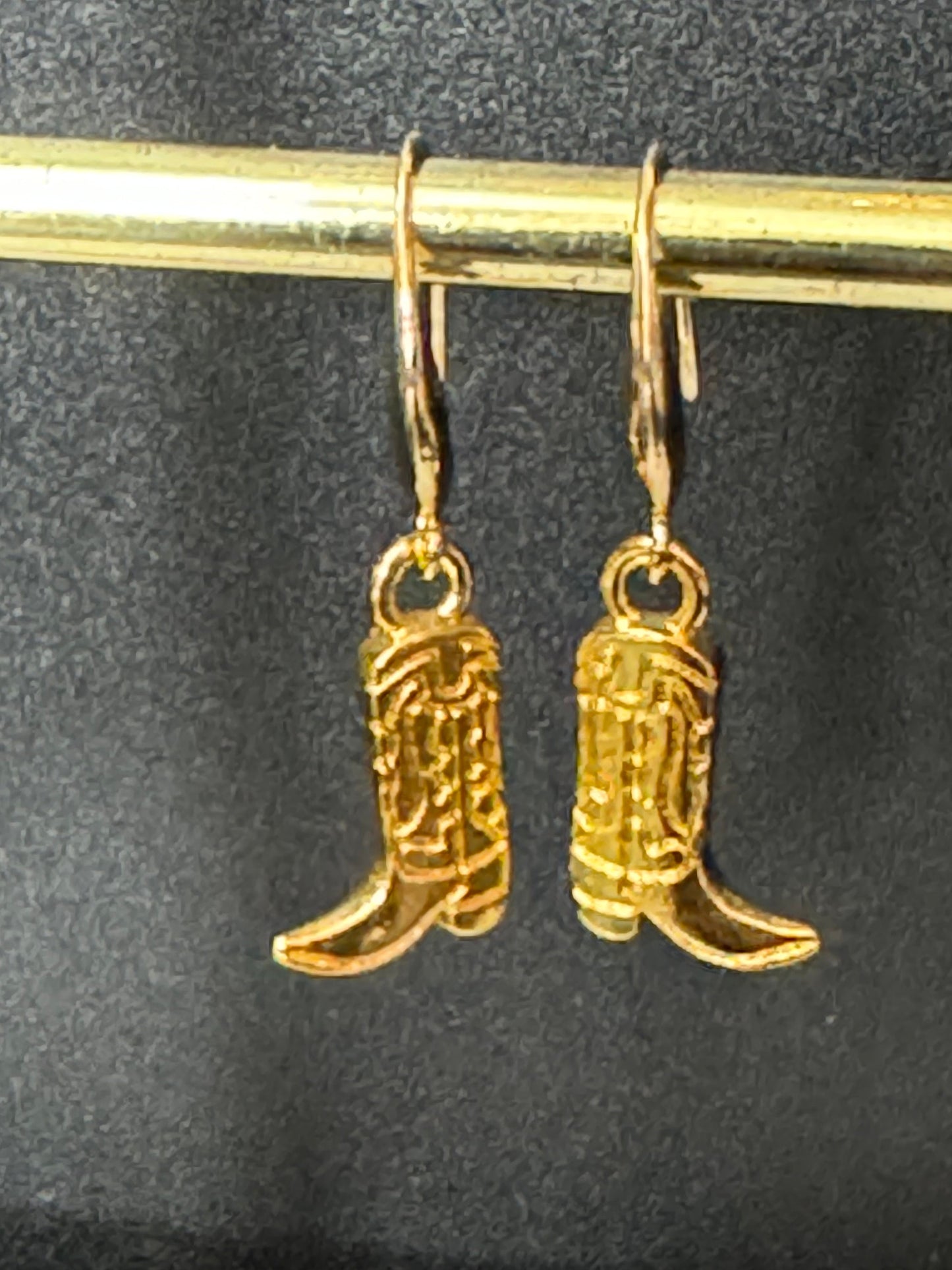 18k gold plated earwires  cowboy boots small dangly earrings Dolly Parton western jewellery pierced