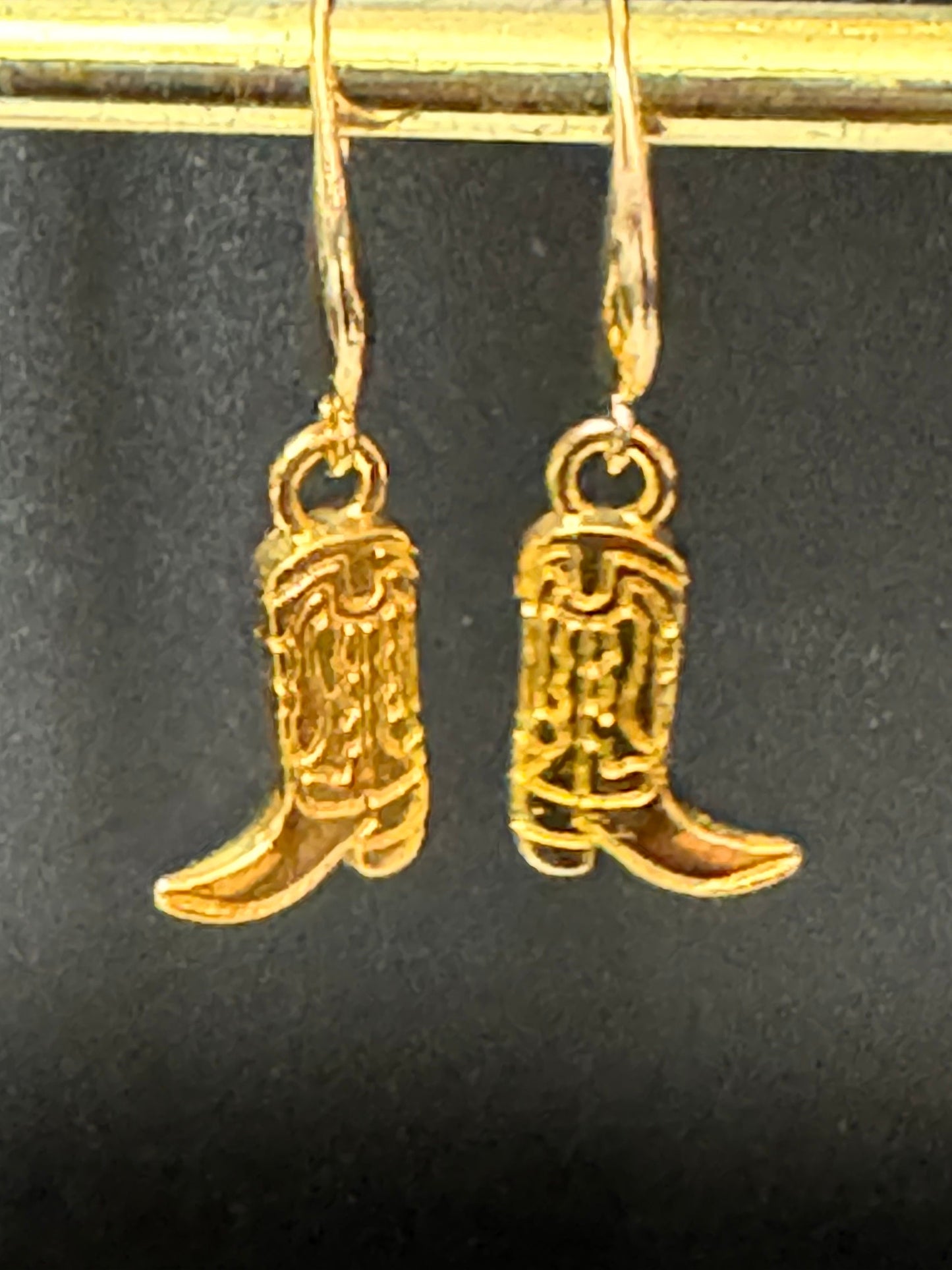 18k gold plated earwires  cowboy boots small dangly earrings Dolly Parton western jewellery pierced