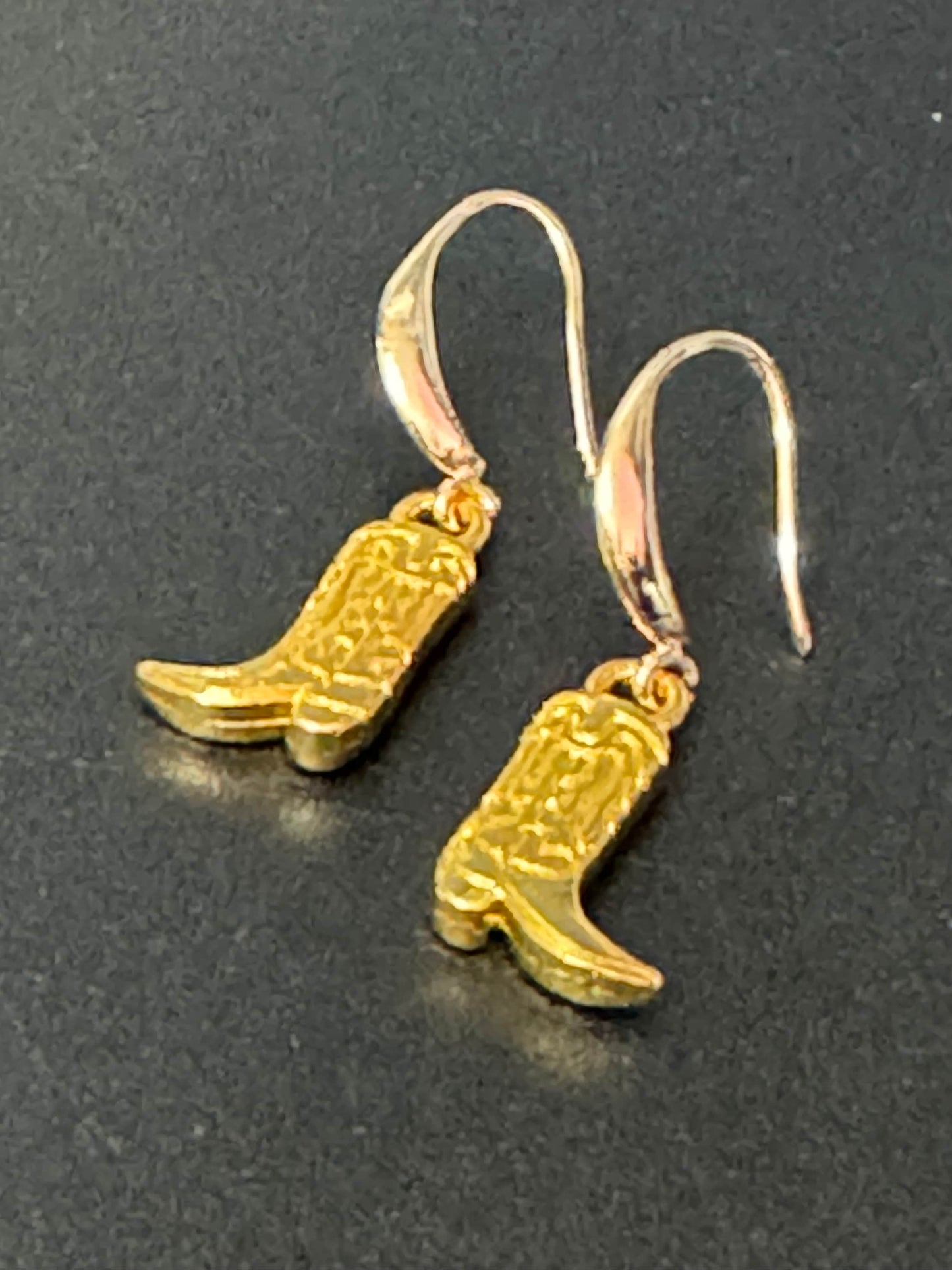 18k gold plated earwires  cowboy boots small dangly earrings Dolly Parton western jewellery pierced