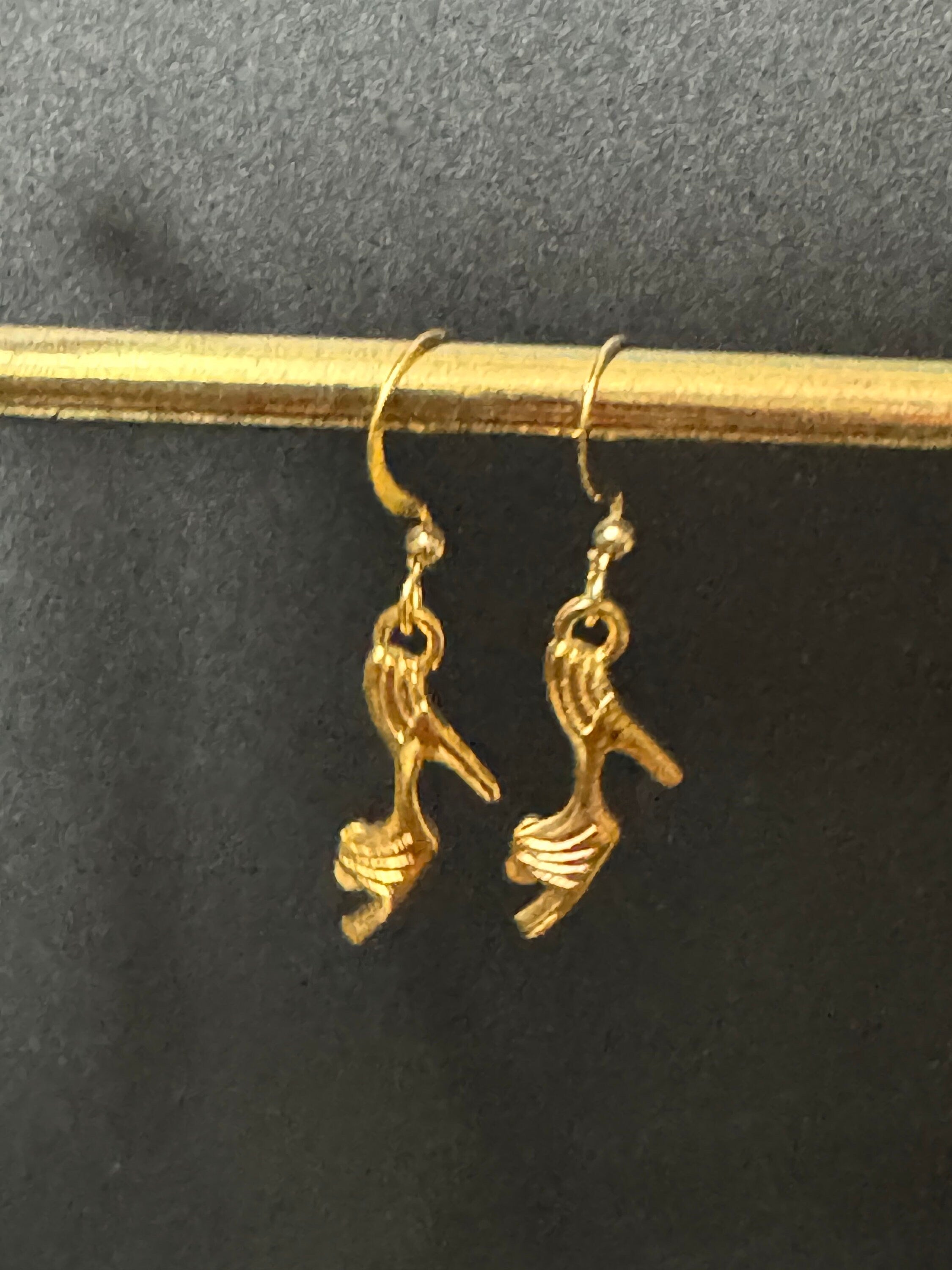 Gold tone stiletto high heeled shoe drop earrings for pierced ears