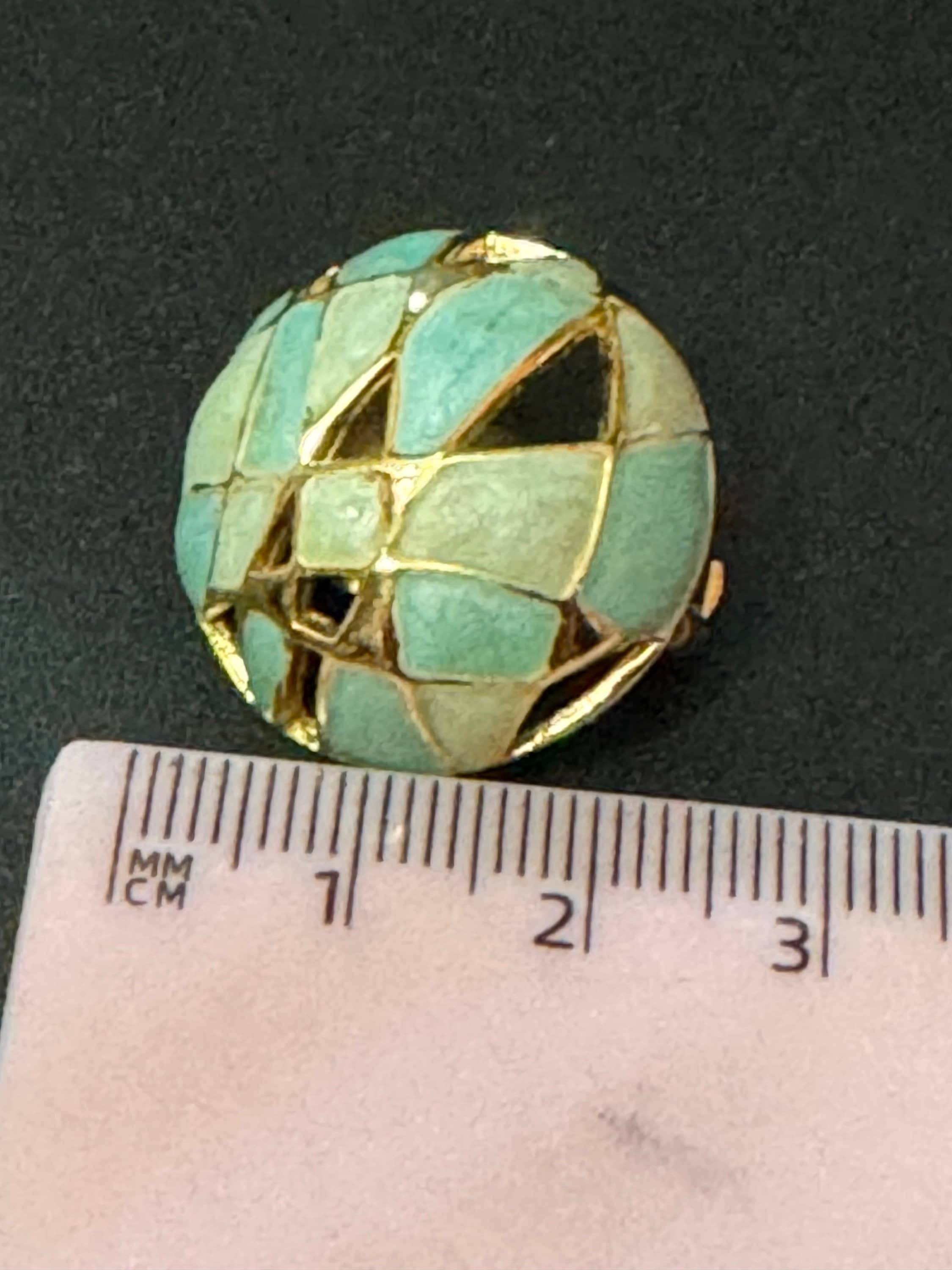 Signed orena Paris gold tone turquoise blue enamel round domed clip on earrings