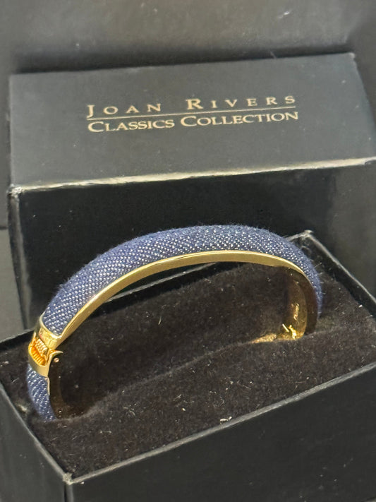 Signed Joan rivers gold plated denim blue clamper bangle cuff bracelet boxed