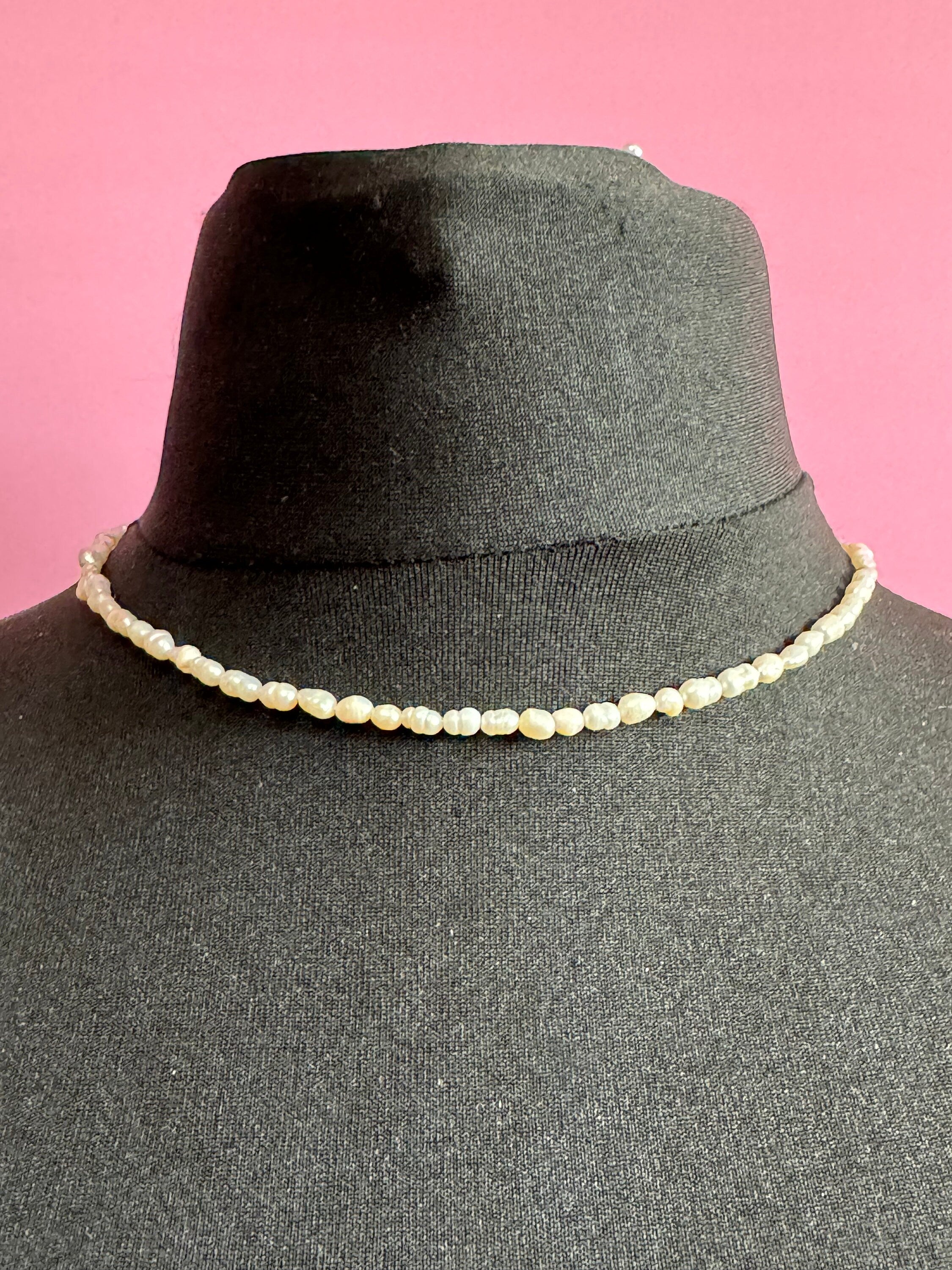 Vintage natural real blister Pearl seed beaded necklace with barrel clasp 44cm