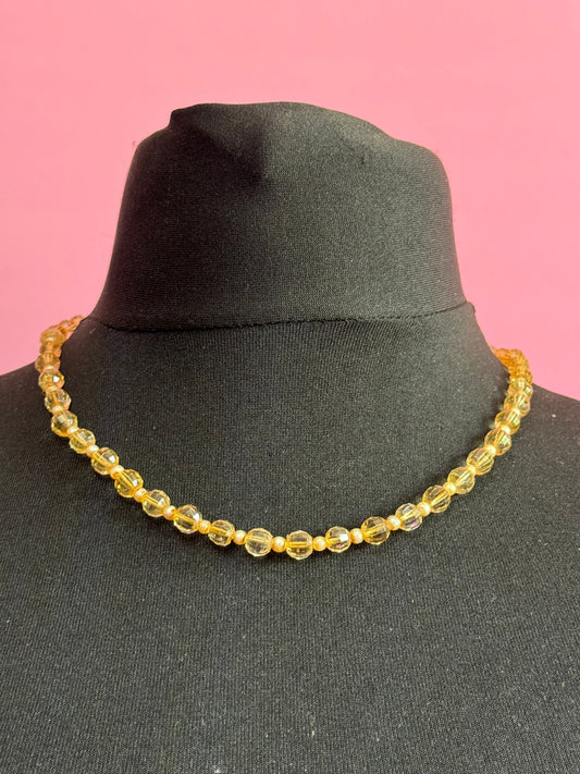 Antique soft pale orange yellow citrine coloured glass faceted crystal Art Deco beaded necklace 1920s 1930s