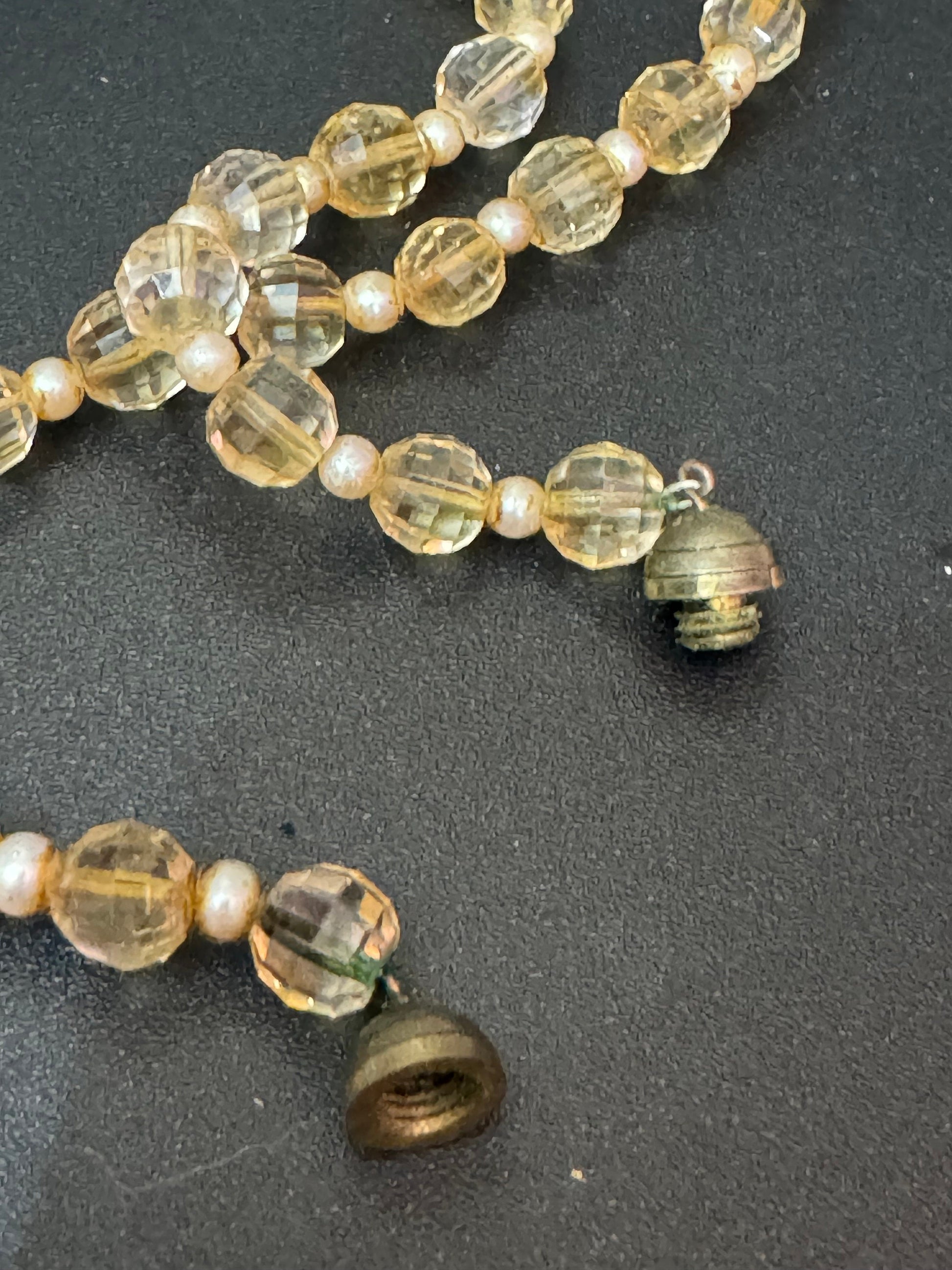 Antique soft pale orange yellow citrine coloured glass faceted crystal Art Deco beaded necklace 1920s 1930s