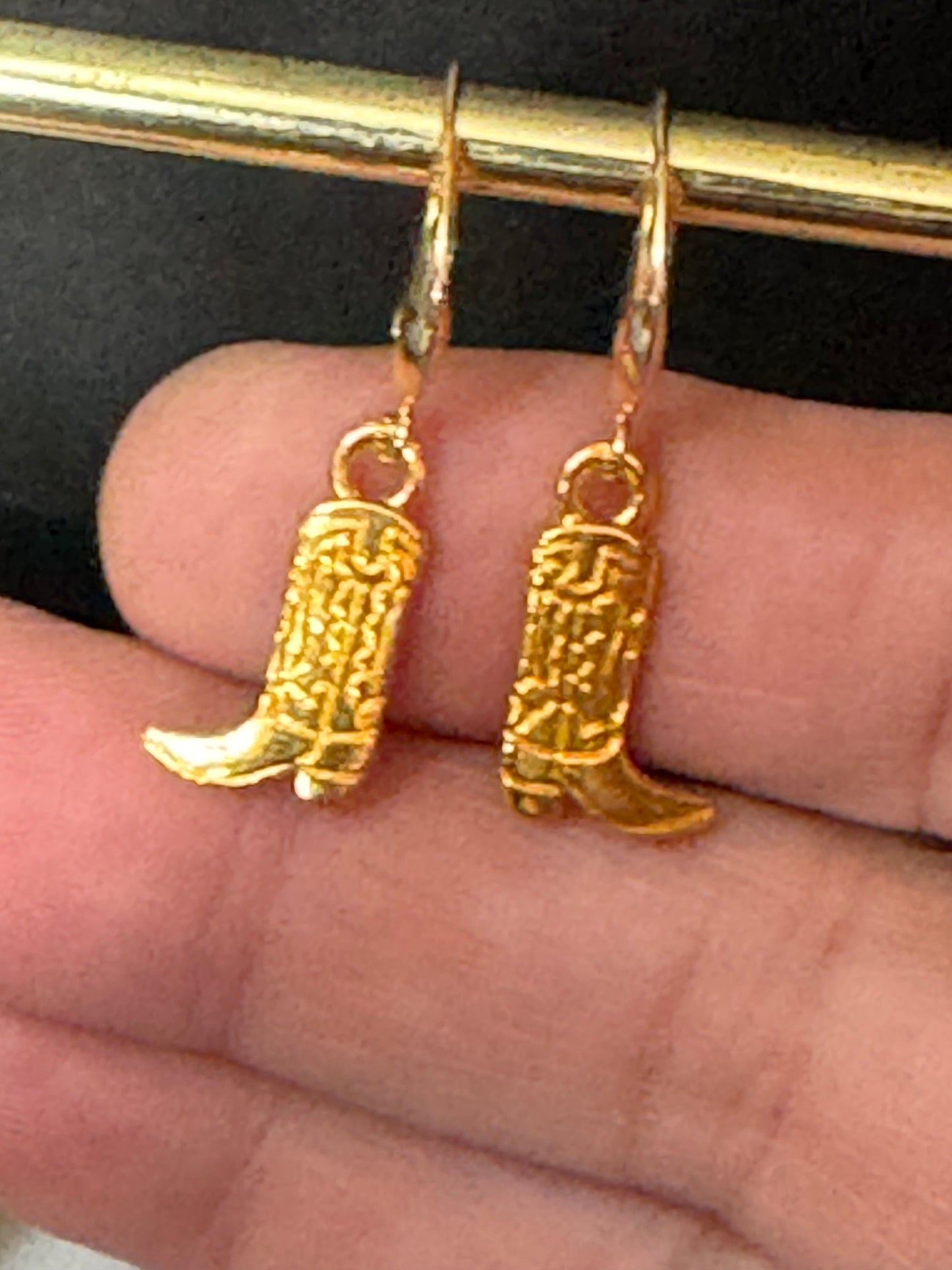 18k gold plated earwires  cowboy boots small dangly earrings Dolly Parton western jewellery pierced