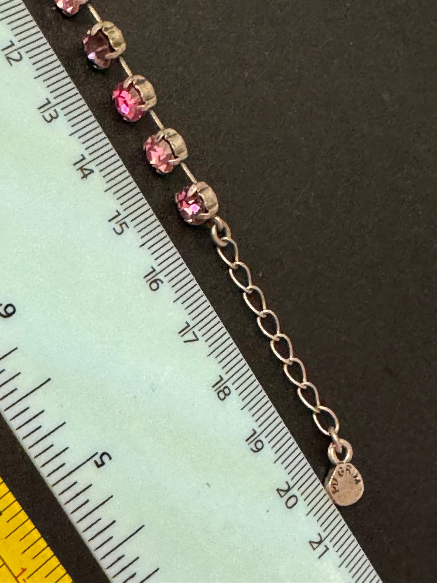 Signed pilgrim Vintage 16-20cm pink rhinestone diamanté paste silver tone tennis bracelet