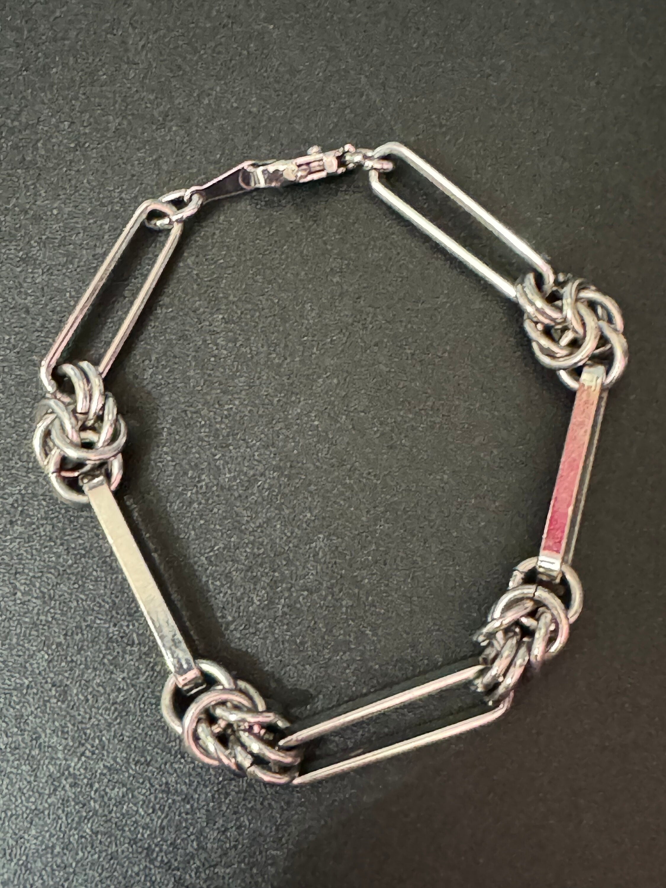 vintage brutalist silver tone knot chain link bracelet 19cm