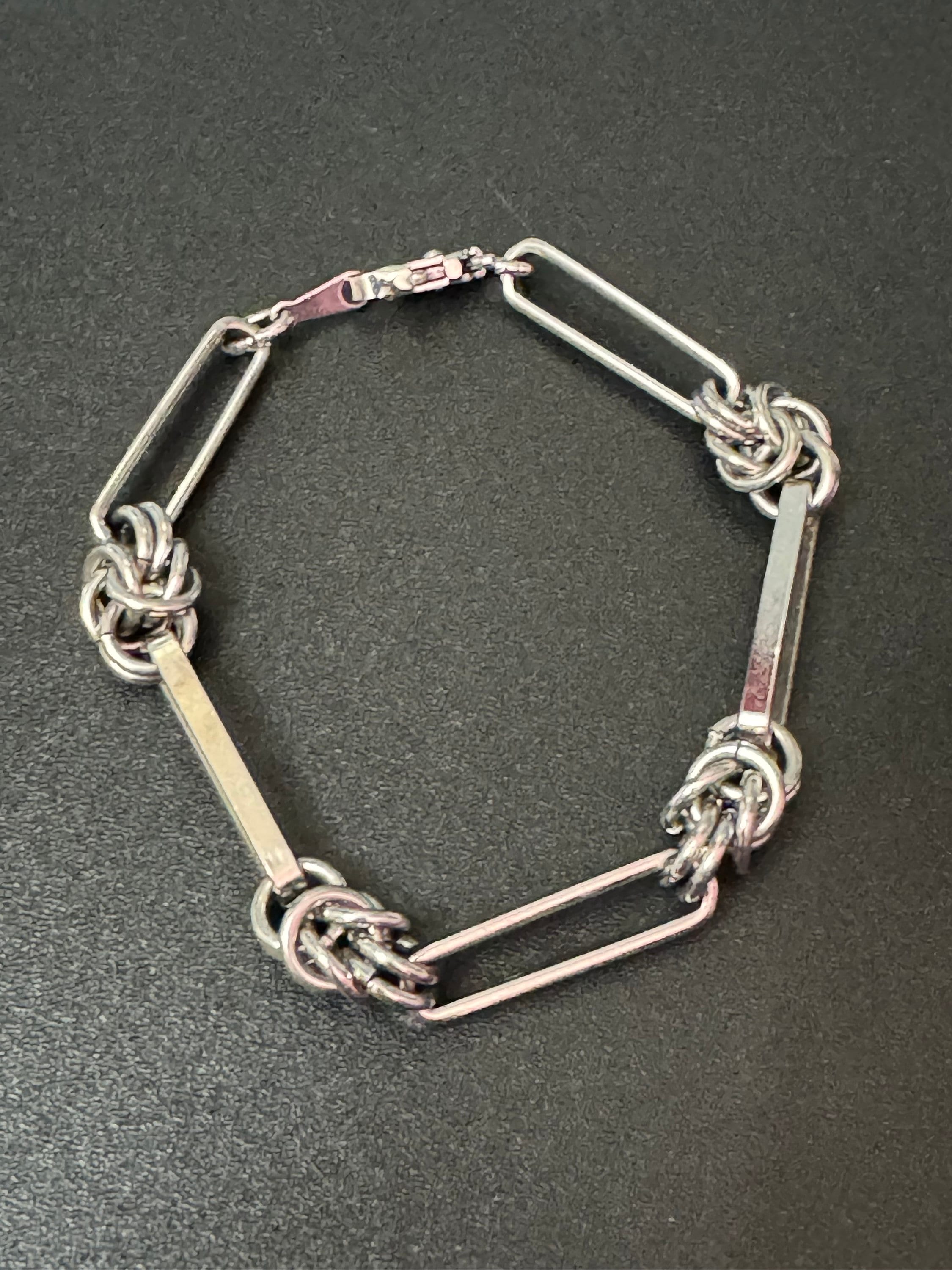 vintage brutalist silver tone knot chain link bracelet 19cm