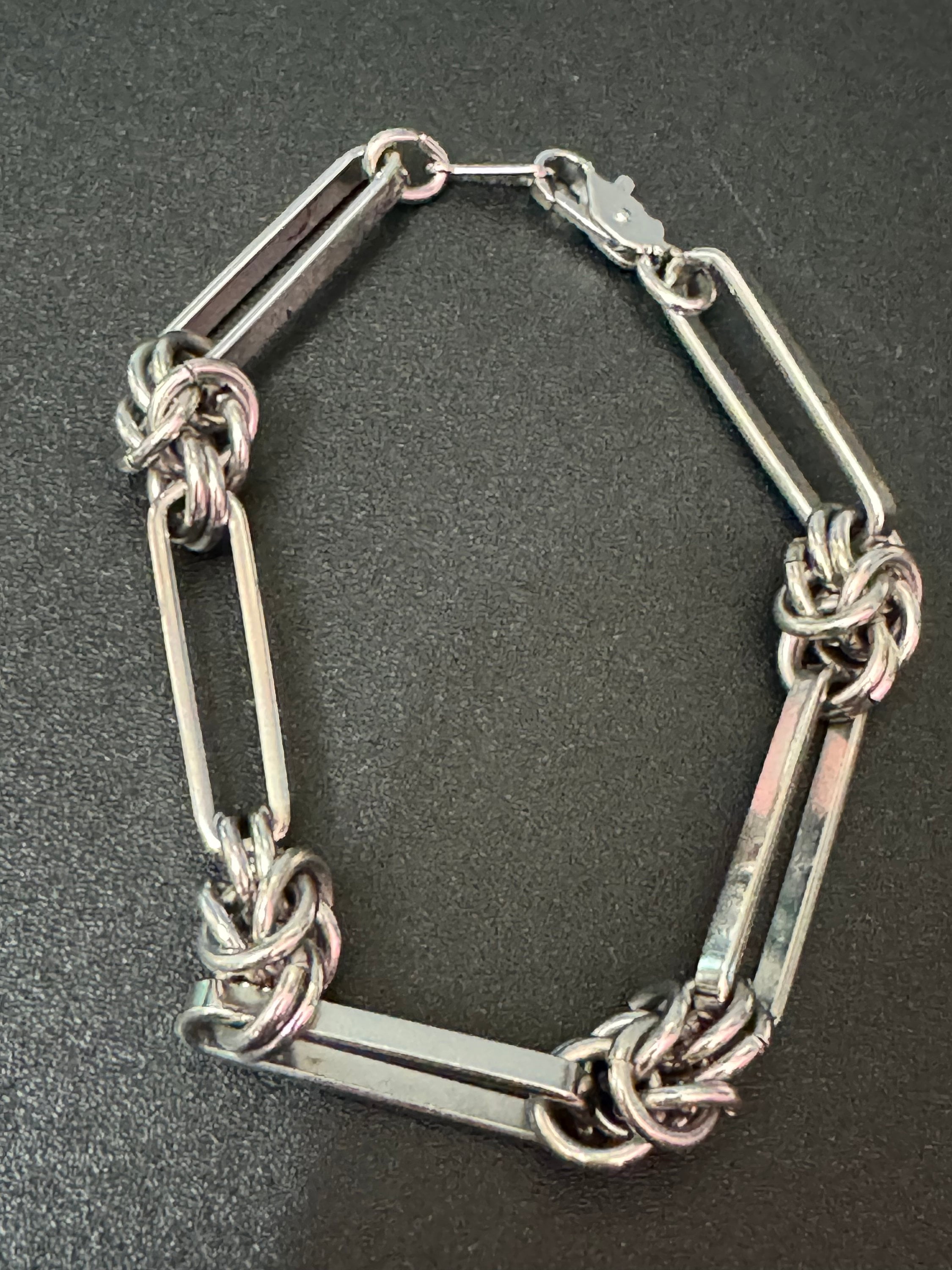 vintage brutalist silver tone knot chain link bracelet 19cm