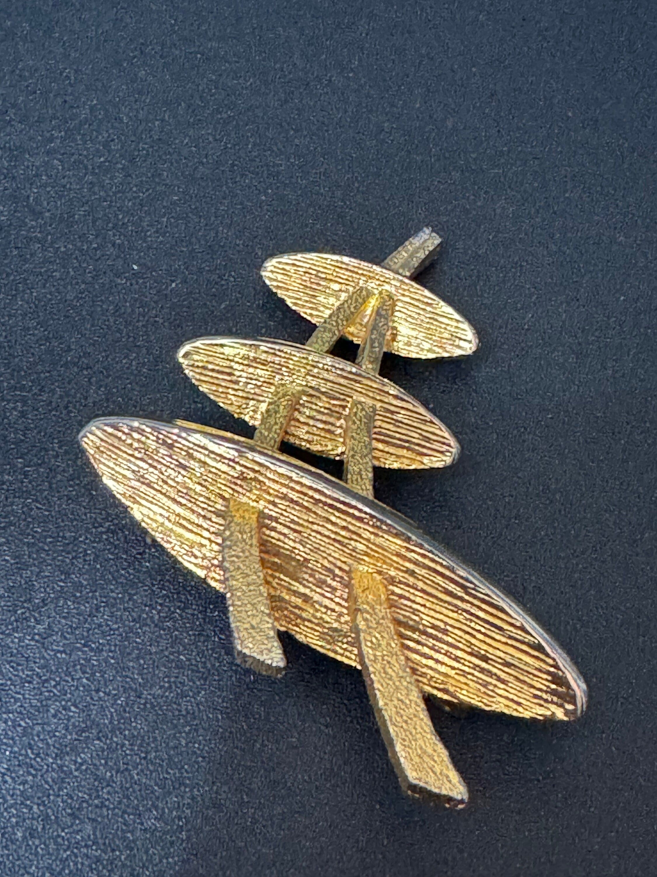 modernist mid century gold tone abstract brooch large 7cm brutalist