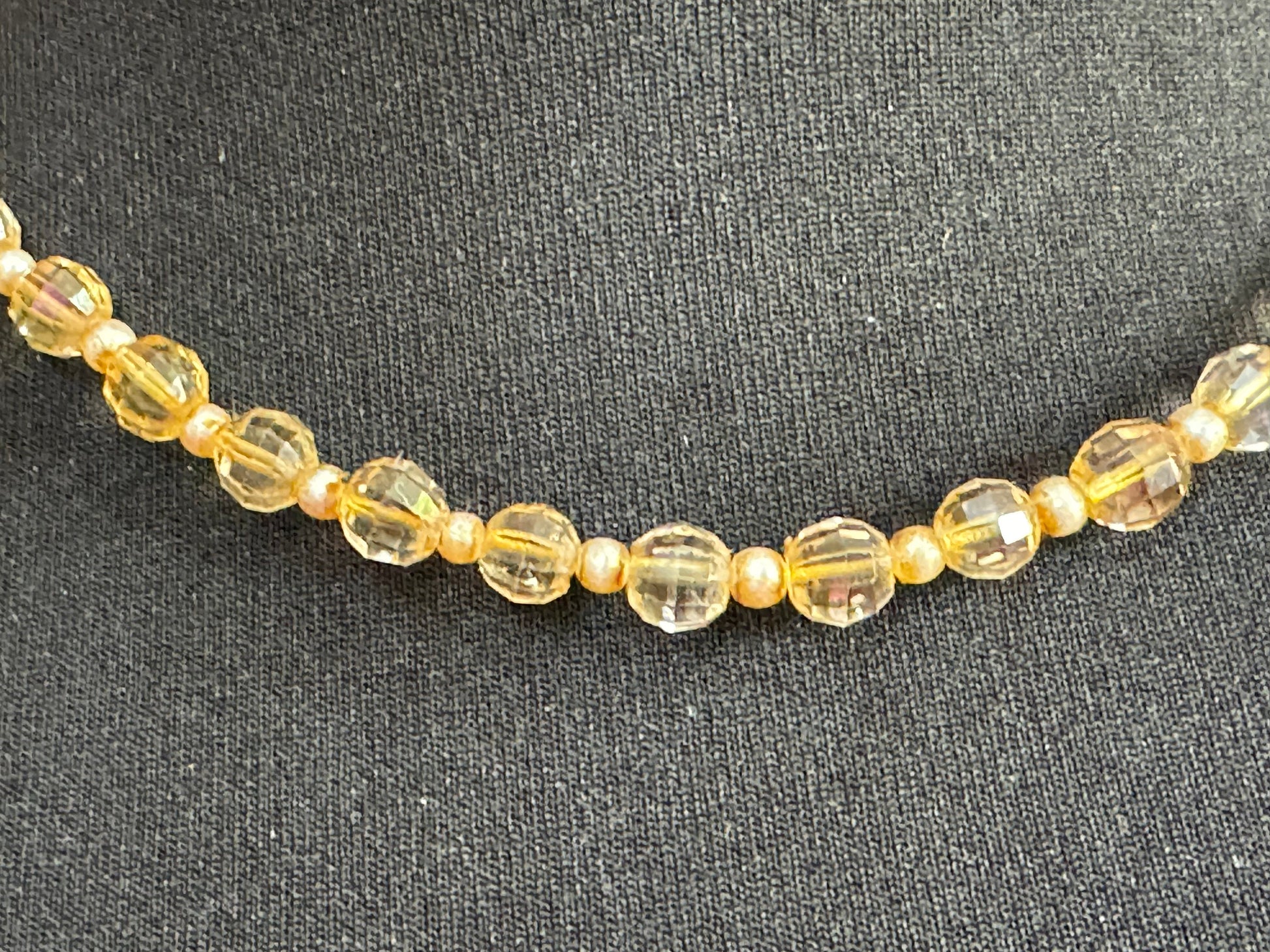 Antique soft pale orange yellow citrine coloured glass faceted crystal Art Deco beaded necklace 1920s 1930s